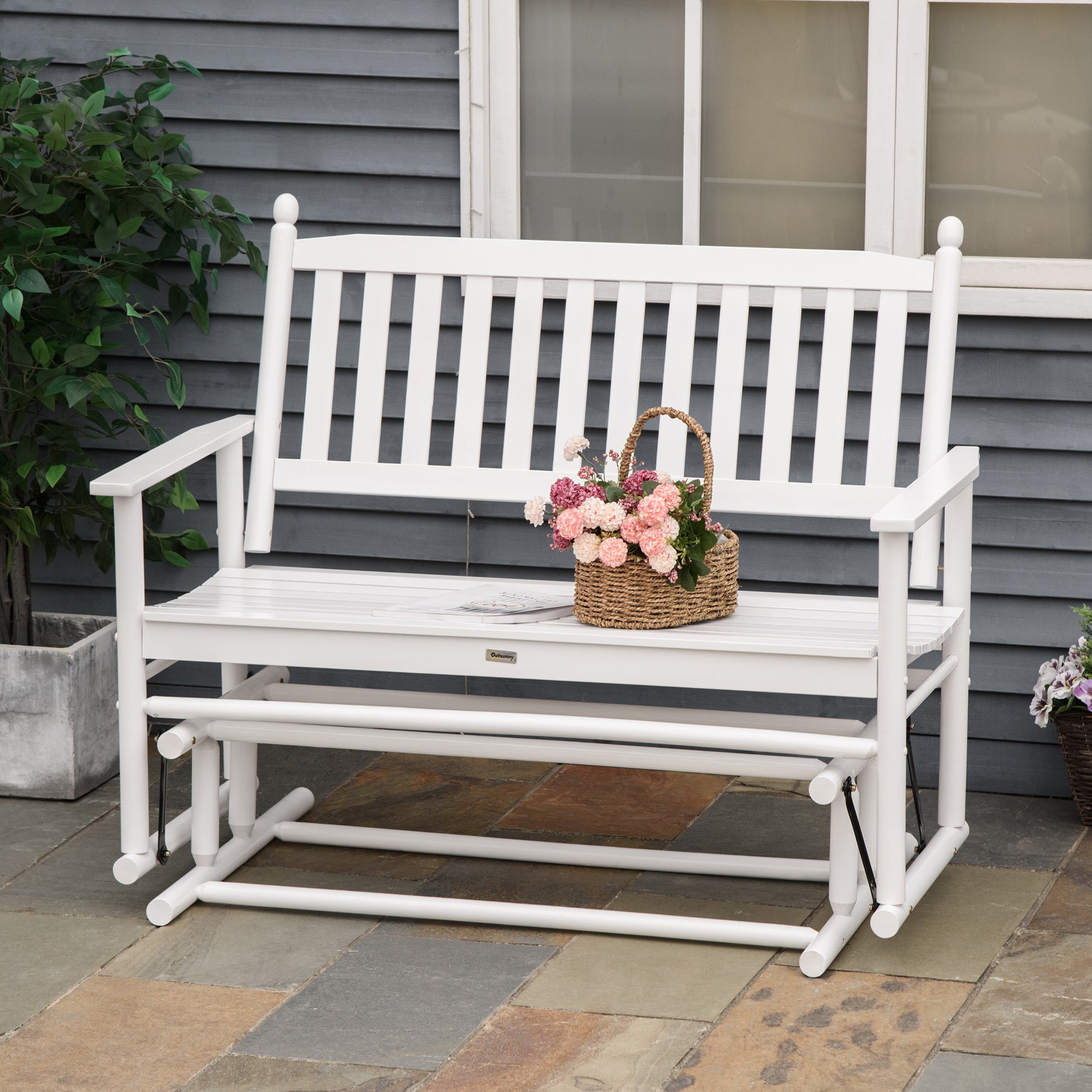 Banco Baloiço de Jardim 2 Lugares Branco 125x68,5x102cm