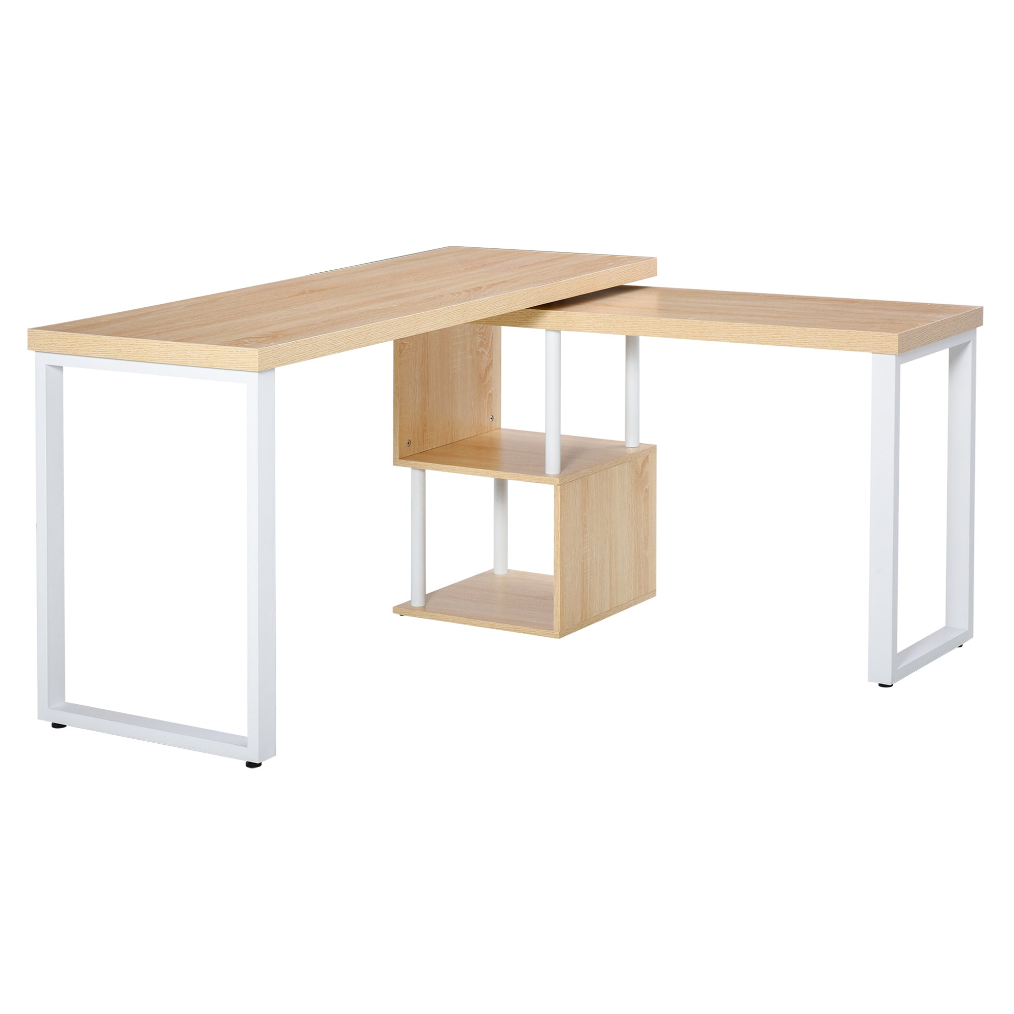 Secretária em Forma de L com Mesa Giratória de 360º - 220x55x76 cm - Cor Carvalho