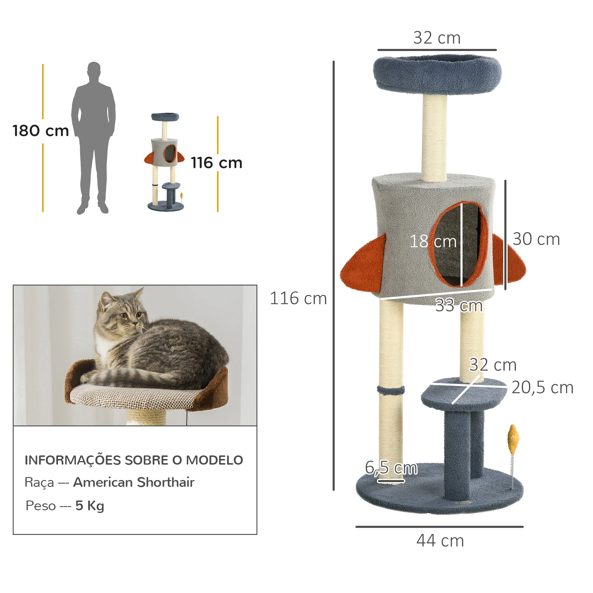 Arranhador para Gatos Ø44x116 cm Azul