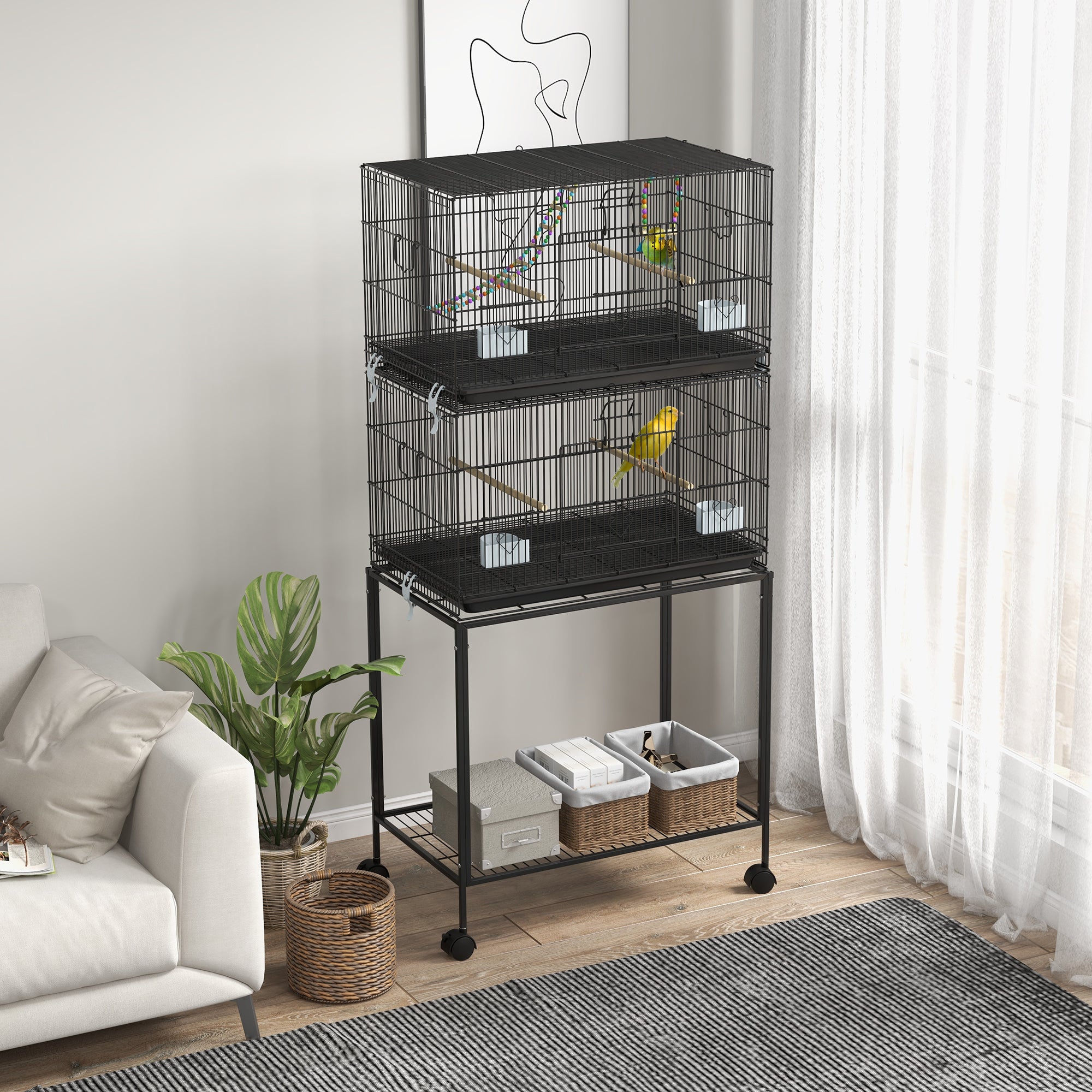 Gaiola Dupla para Pássaros 77x46x164 cm - Preto