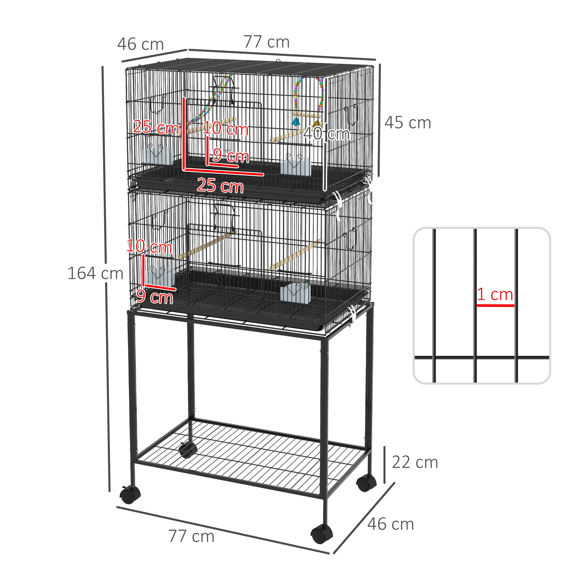 Gaiola Dupla para Pássaros 77x46x164 cm - Preto