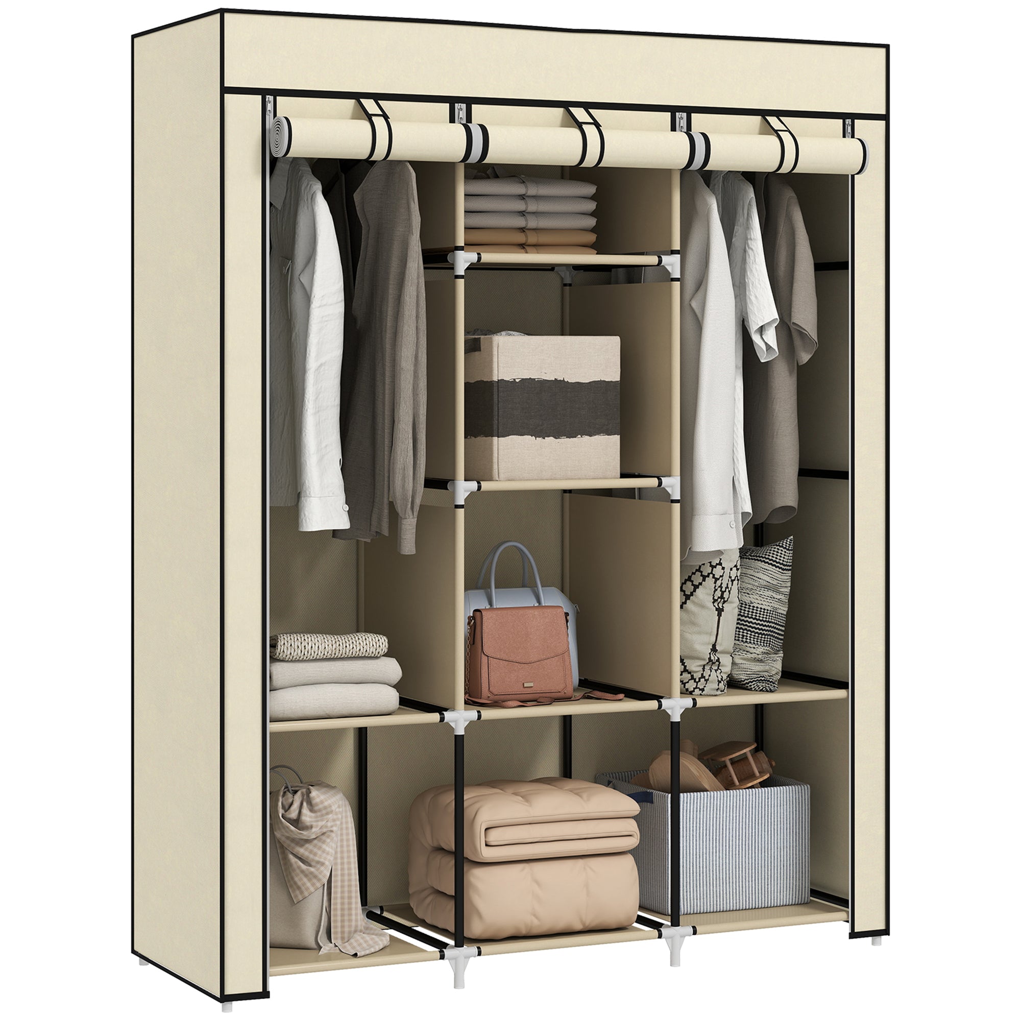 Roupeiro de Tecido Dobrável Armário Portátil 125x43x162,5cm - Creme Branco