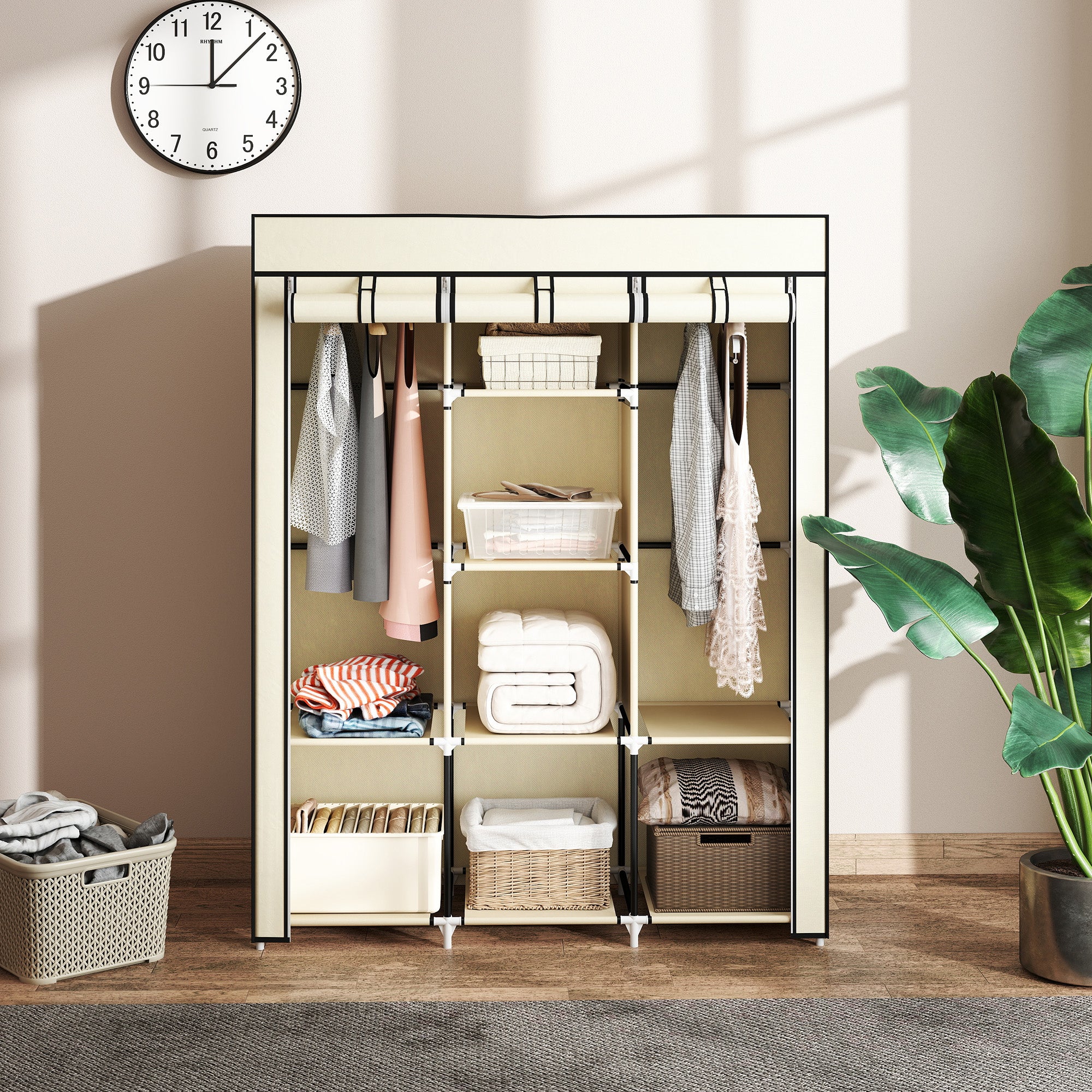 Roupeiro de Tecido Dobrável Armário Portátil 125x43x162,5cm - Creme Branco