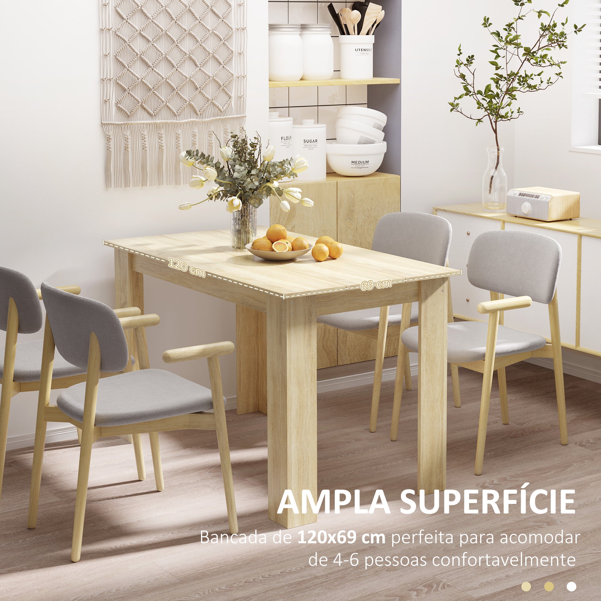 Mesa de Sala de Jantar Retangular 120x69x75 cm - Cor de Carvalho