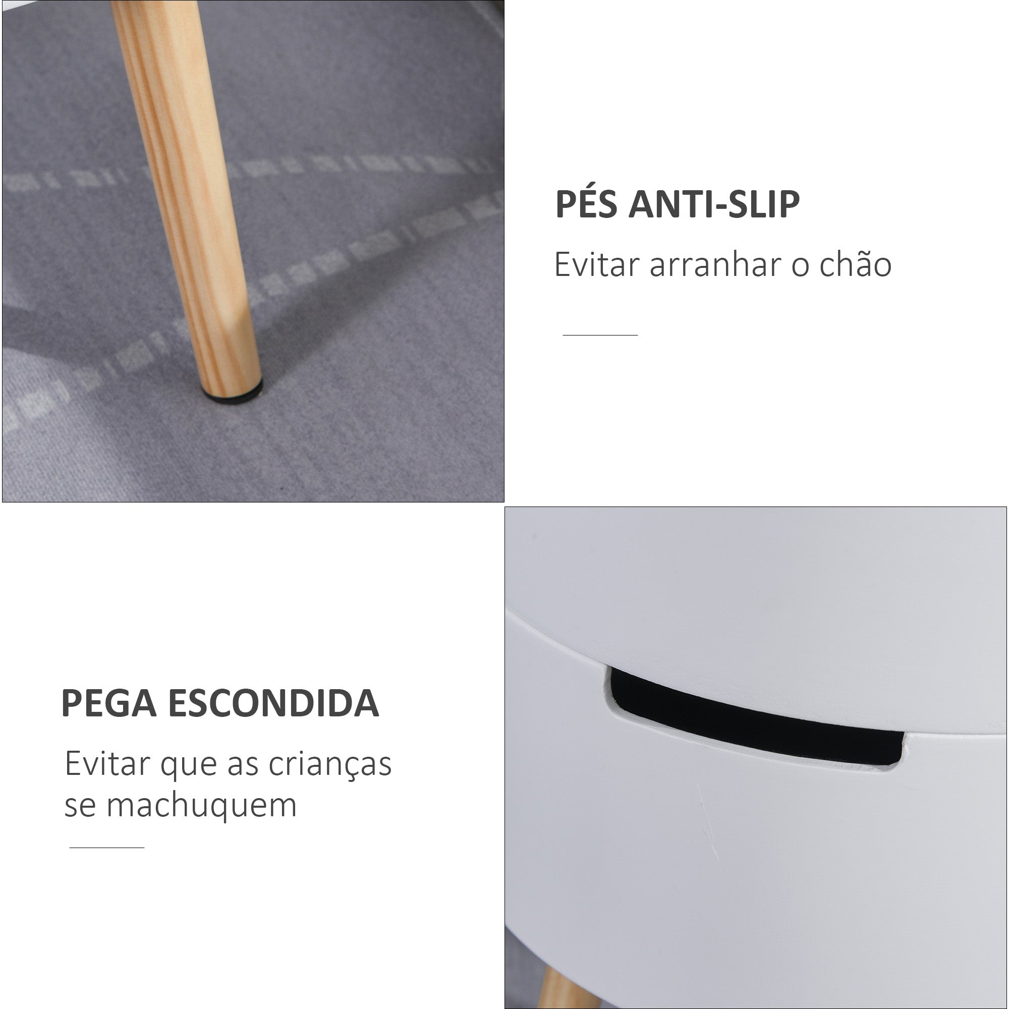 Mesa Auxiliar Moderna Branca com 3 Níveis e Pés de Madeira - Ø38x48,3 cm