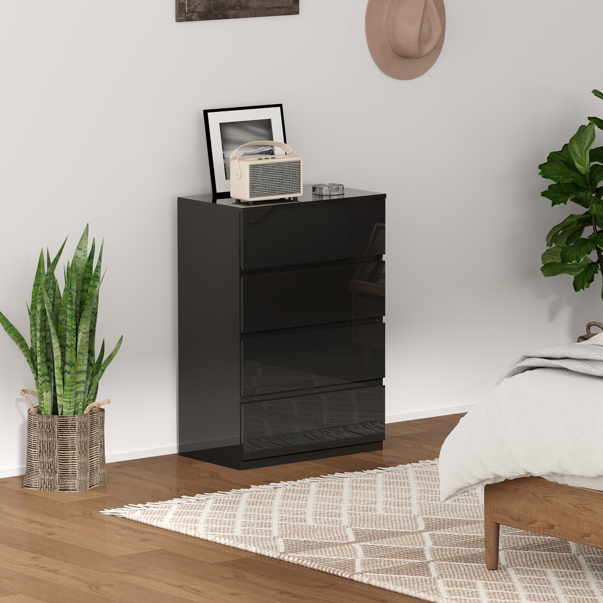 Cómoda de Madeira com 4 Gavetas - 55x34x80 cm - Preto