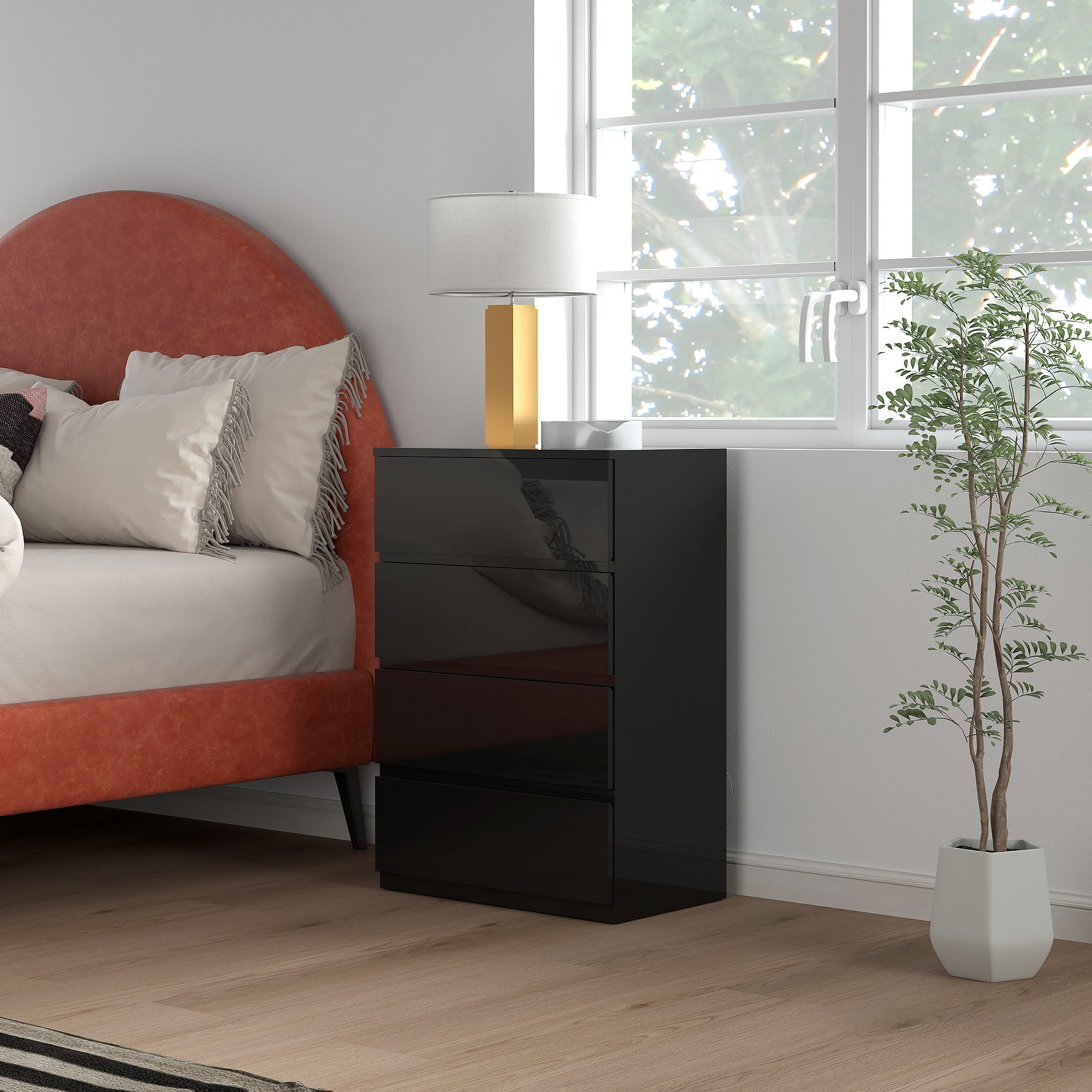 Cómoda de Madeira com 4 Gavetas - 55x34x80 cm - Preto
