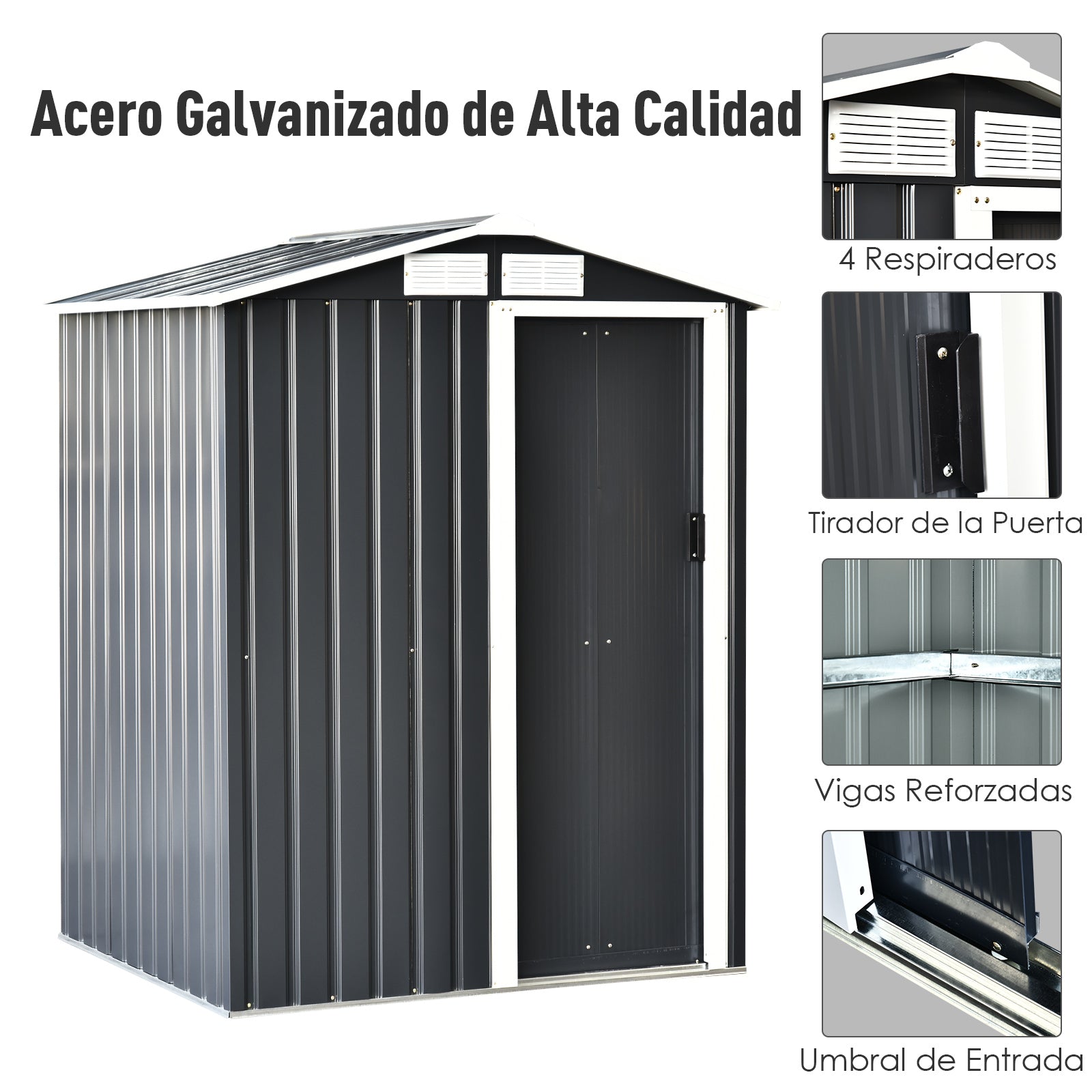 Abrigo de Jardim 150x130x186 cm Cor Cinza - Aço Galvanizado