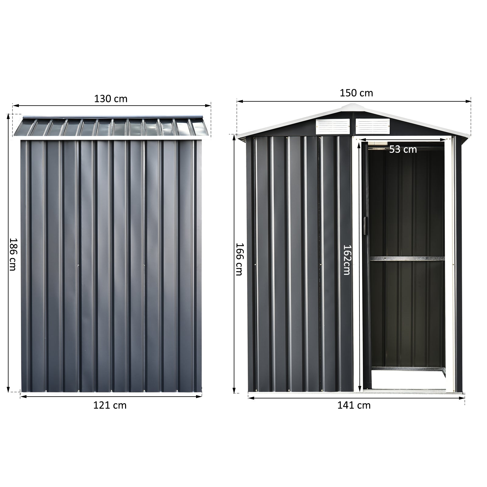 Abrigo de Jardim 150x130x186 cm Cor Cinza - Aço Galvanizado