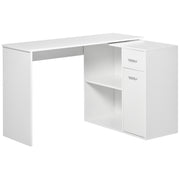 Secretária de Canto Giratória 180º com 2 Prateleiras 1 Gaveta 1 Armário 117x82x74cm Branco