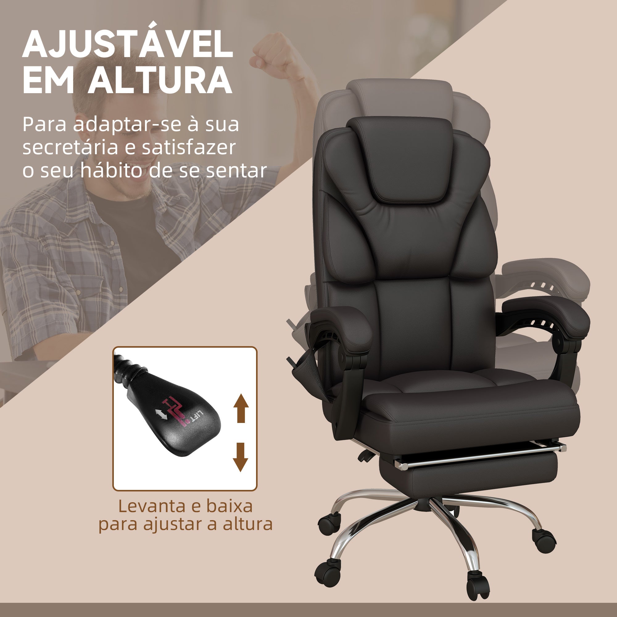 Cadeira de Escritório com Massagem Vibratória Marrom 63x57x118-126 cm