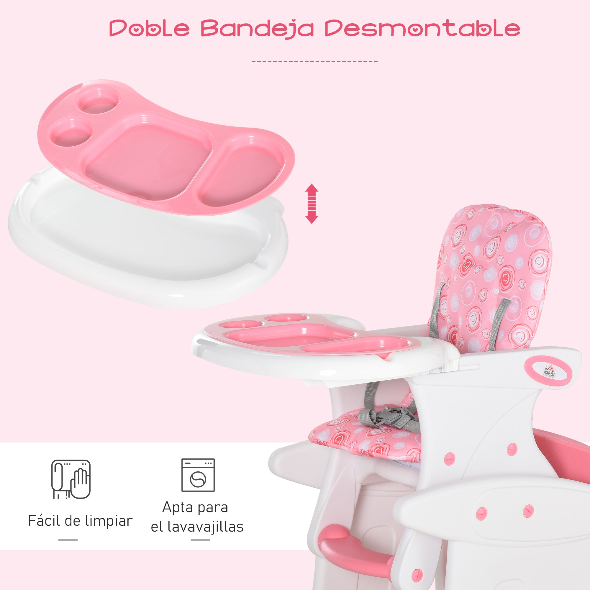 Cadeira 3 em 1 para Bebês - Rosa 57x59x105 cm