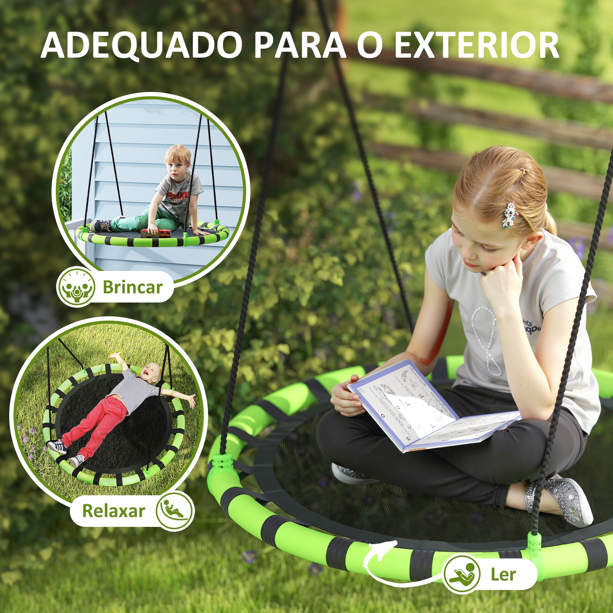 Baloiço Infantil Ø100x180 cm Preto e Verde - Suporta 150kg