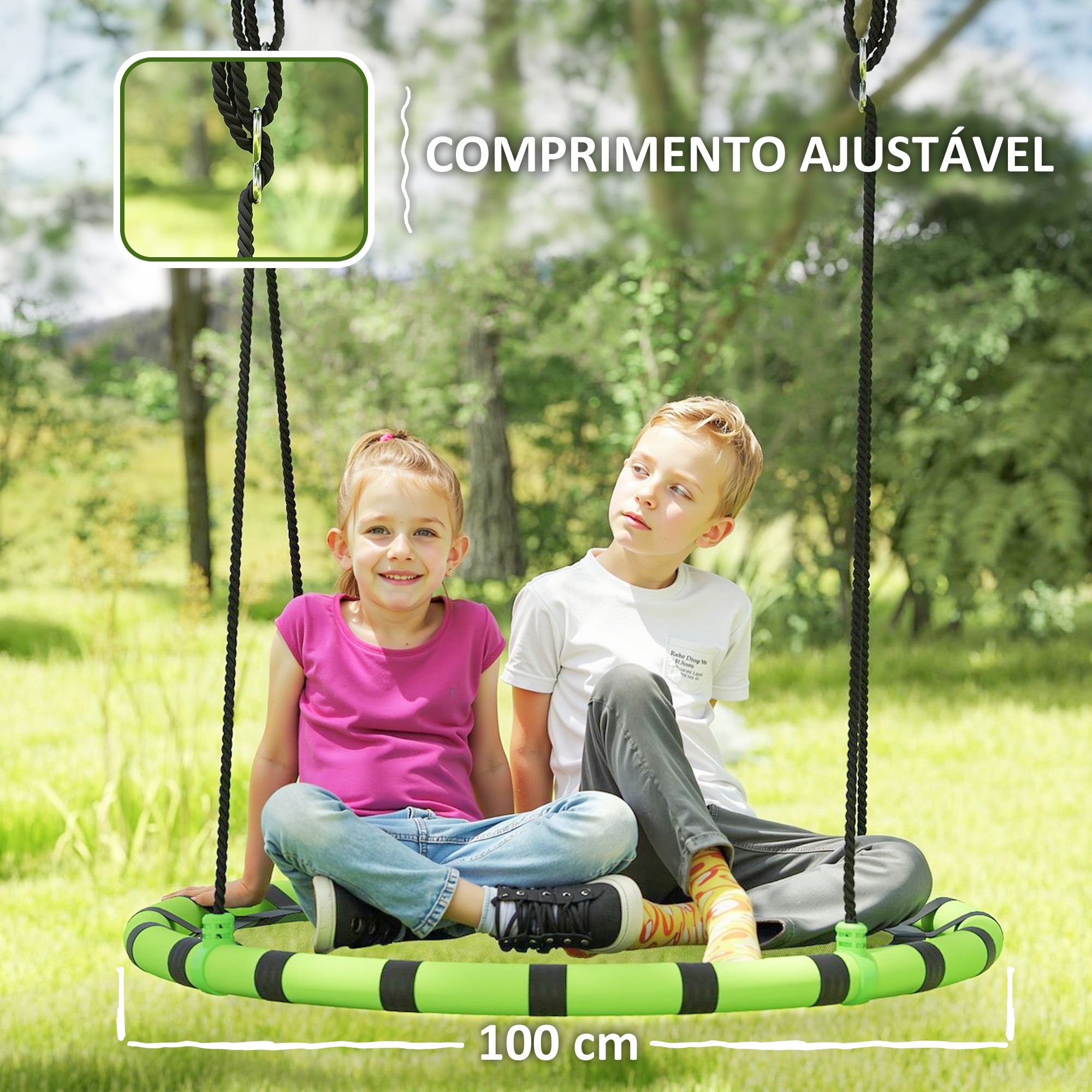 Baloiço Infantil Ø100x180 cm Preto e Verde - Suporta 150kg