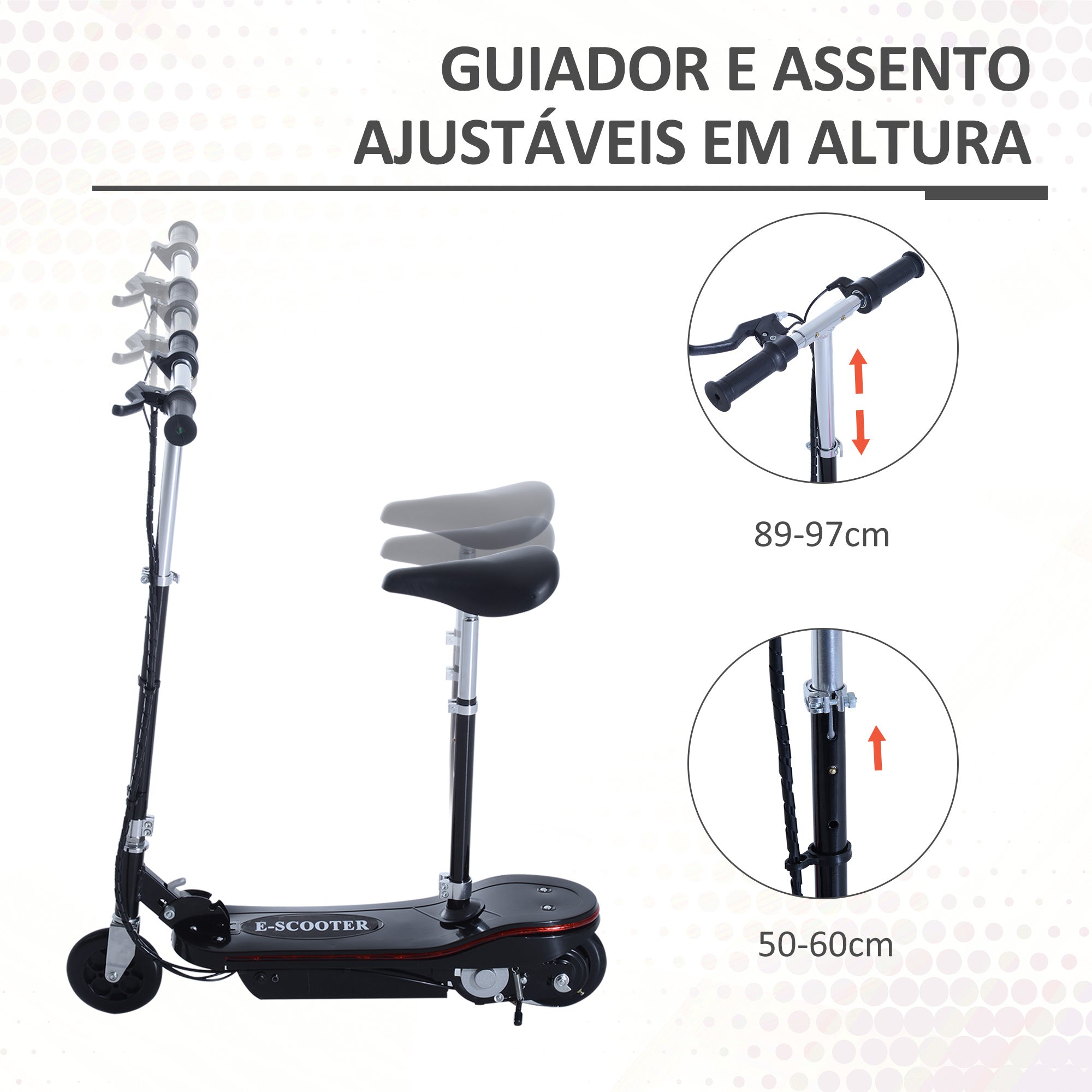 Trotinete Elétrica Dobrável para Crianças e Adolescentes - Preto 76x38x96 cm