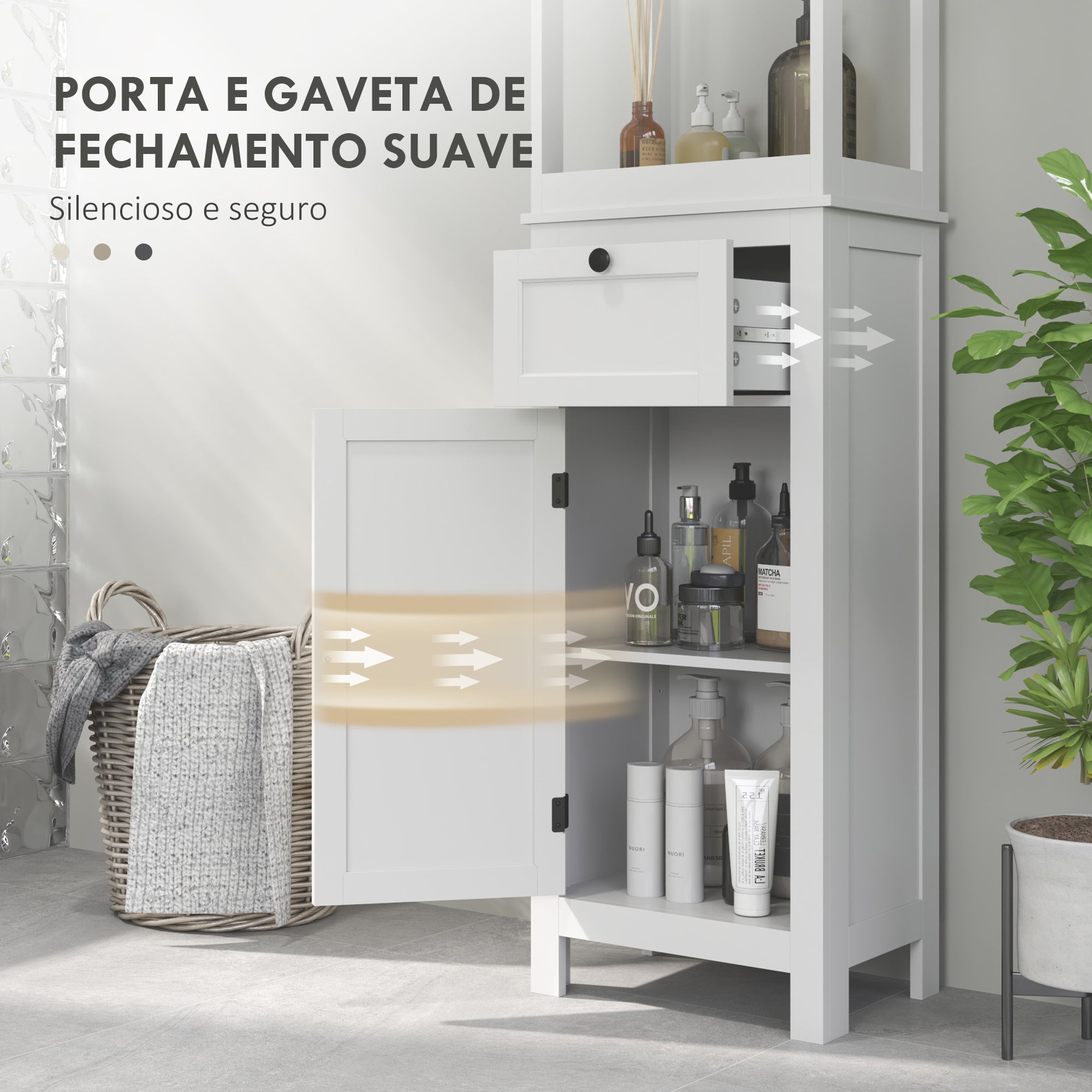 Armário Casa de Banho Moderno 40x30x165 cm - Cor Branco