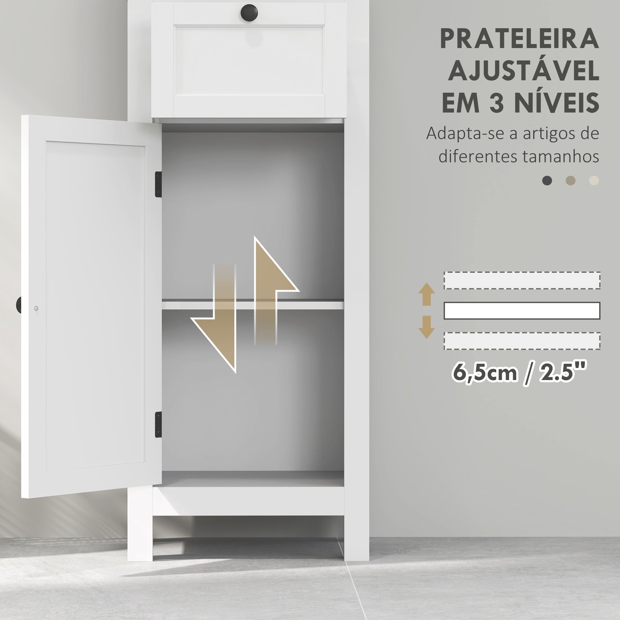 Armário Casa de Banho Moderno 40x30x165 cm - Cor Branco