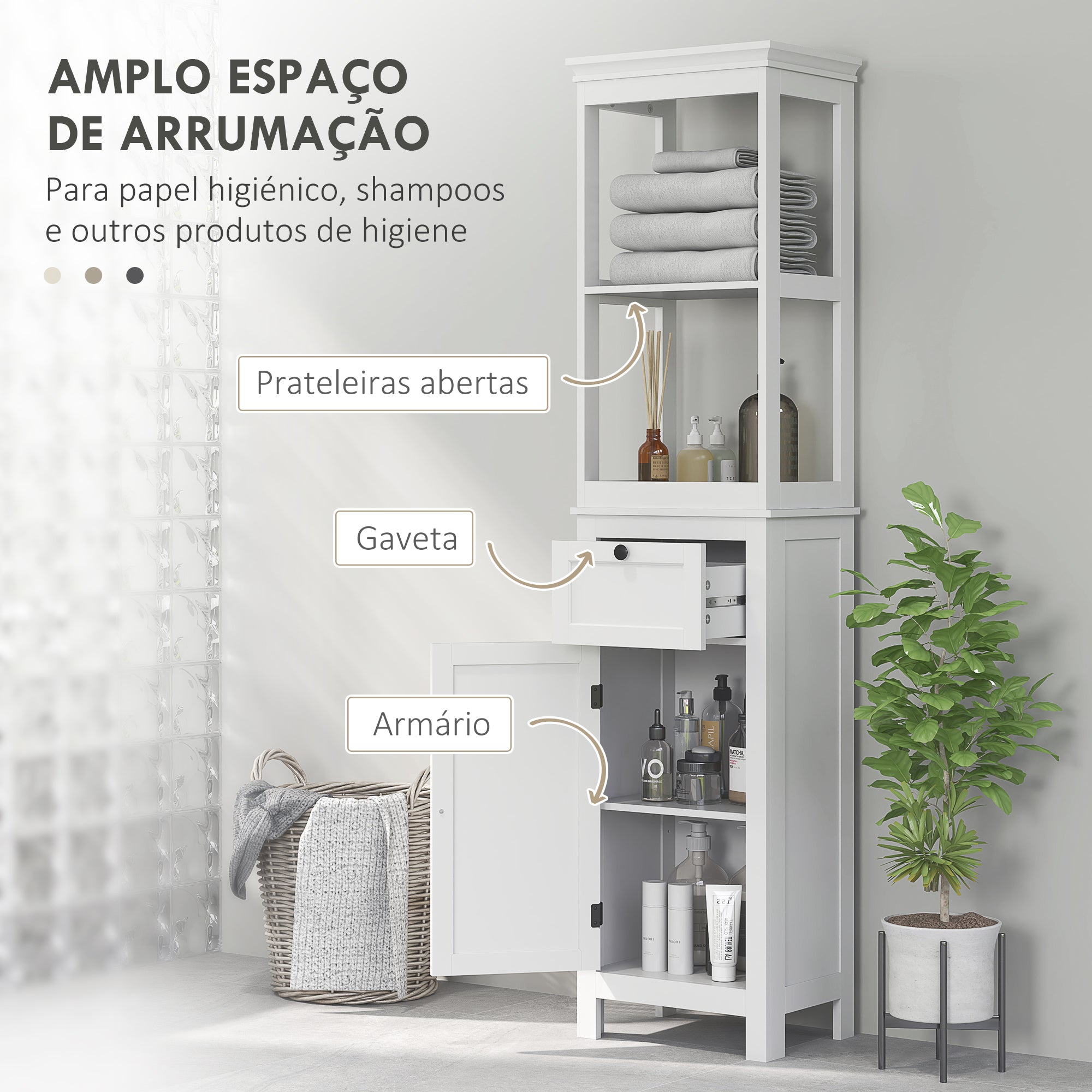 Armário Casa de Banho Moderno 40x30x165 cm - Cor Branco