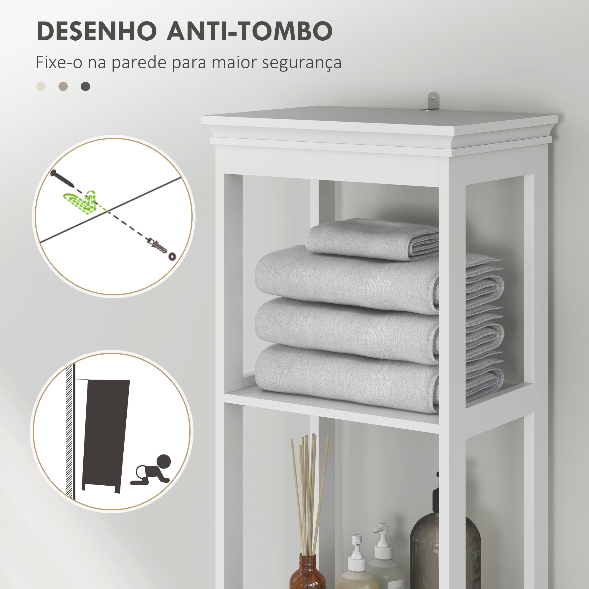 Armário Casa de Banho Moderno 40x30x165 cm - Cor Branco