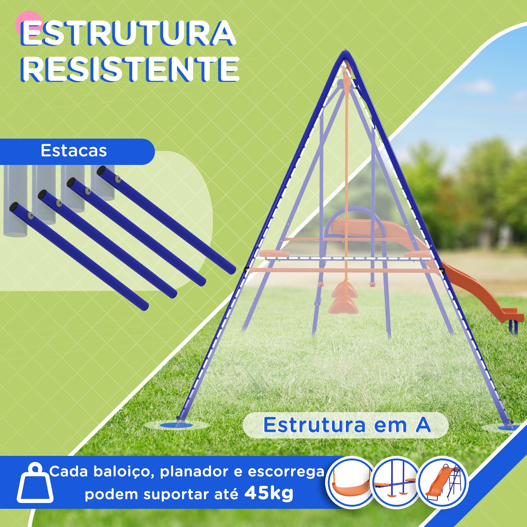 Baloiço Infantil 4 em 1 Multicor 367x192x180 cm