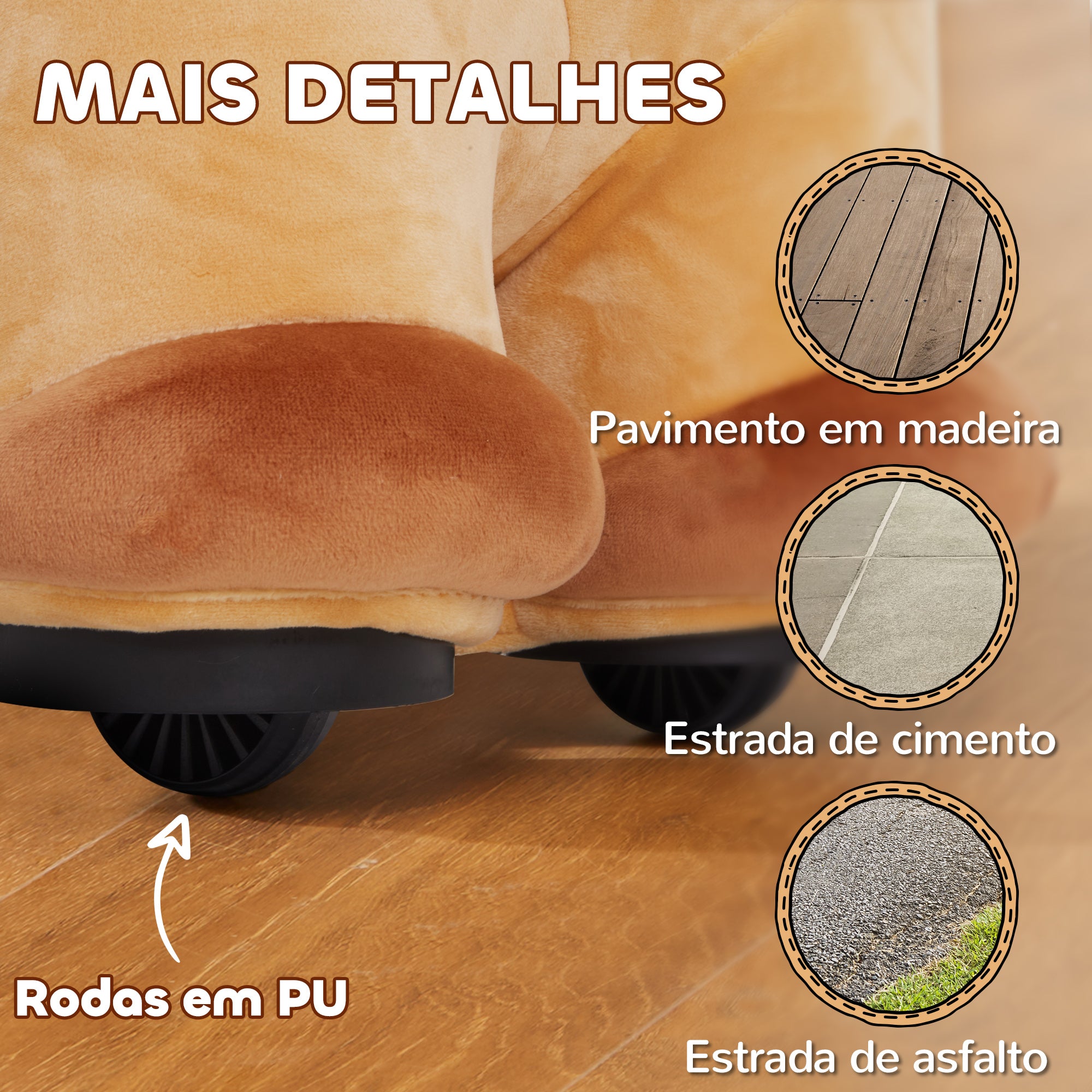 Cavalo Elétrico para Crianças - 69x34x53 cm - Marrom
