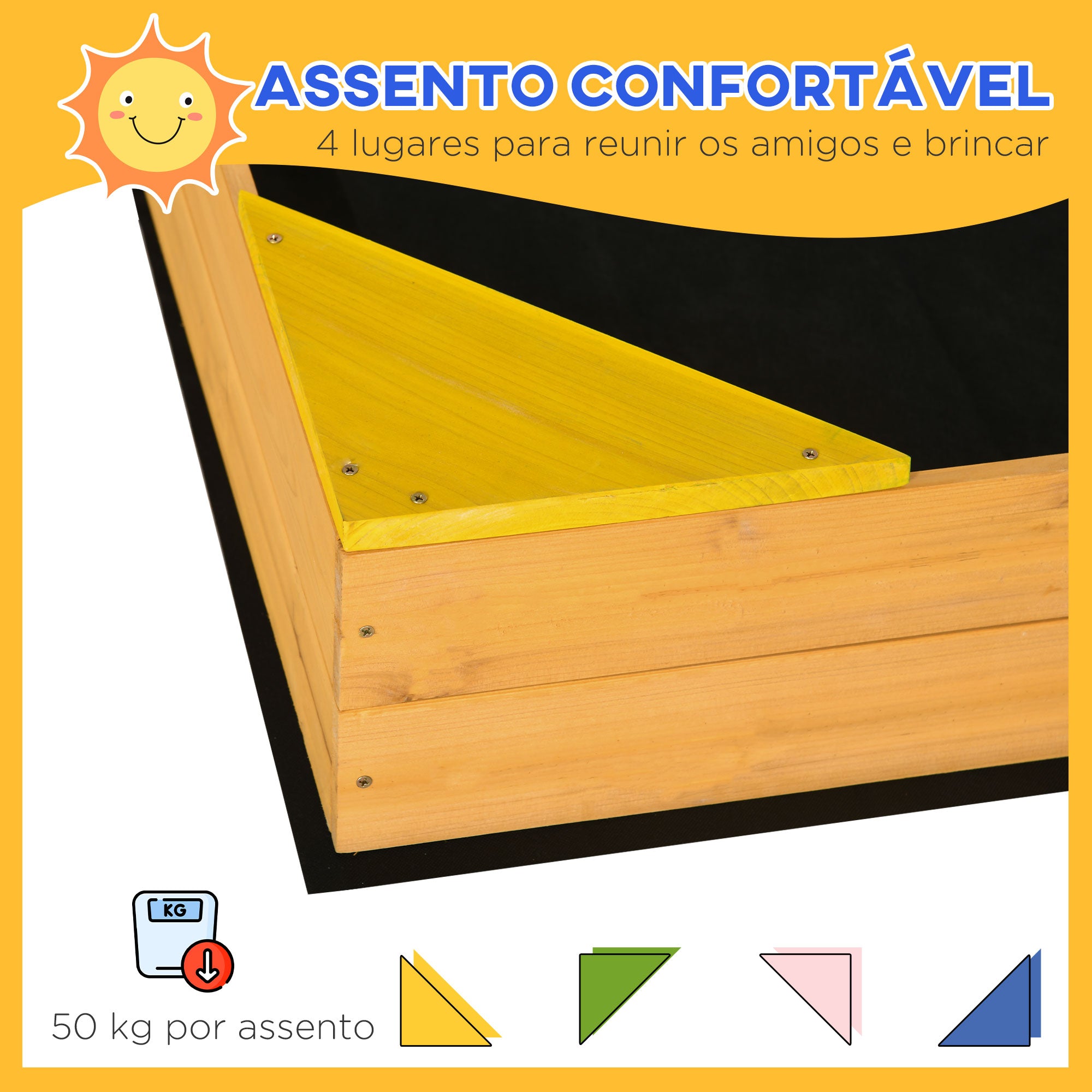 Caixa de Areia para Crianças – 109x109x19,8 cm – Cor de Madeira Natural