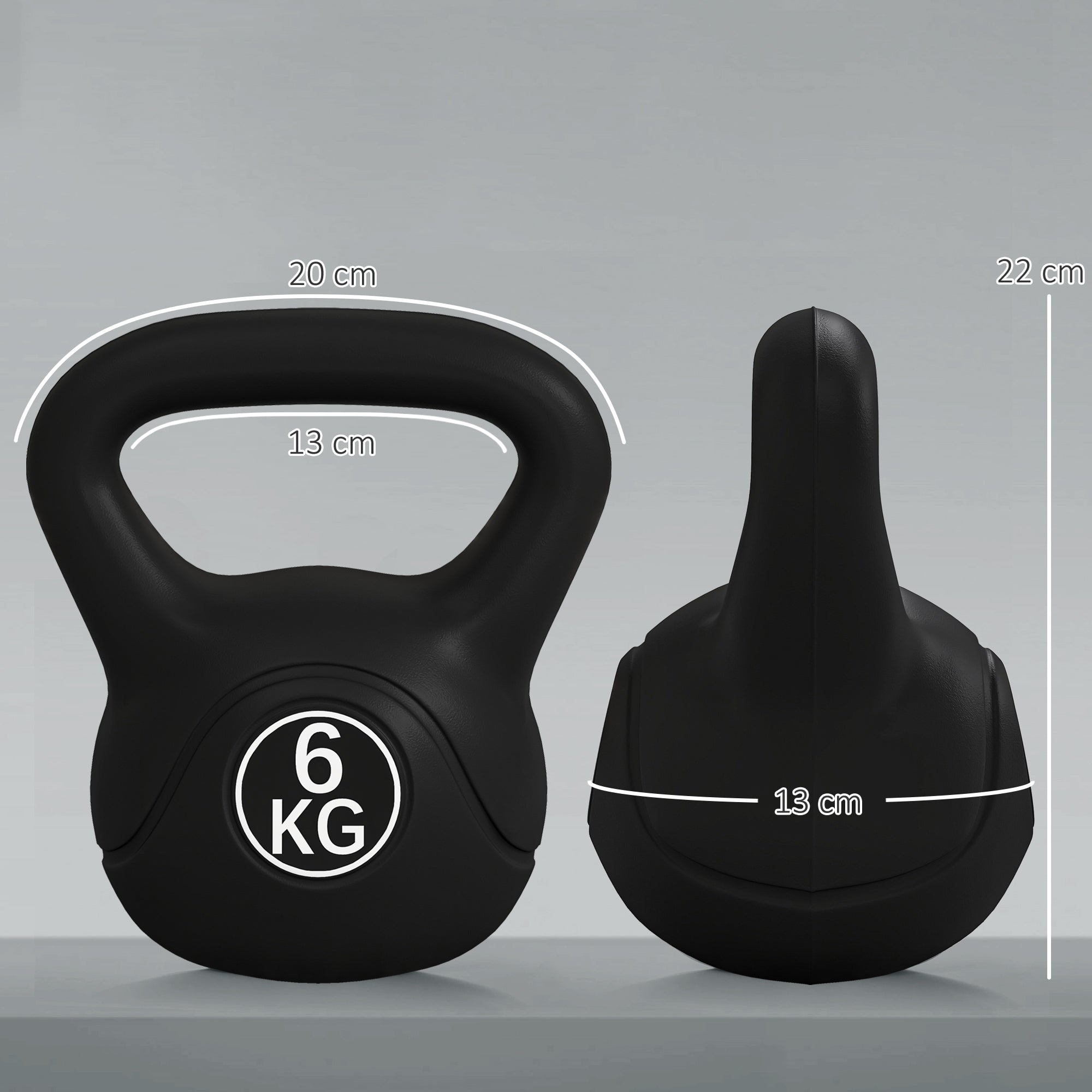 Peso Russo de 6 kg Kettlebell Fitness Preenchido de Areia 20x13x22 cm Preto