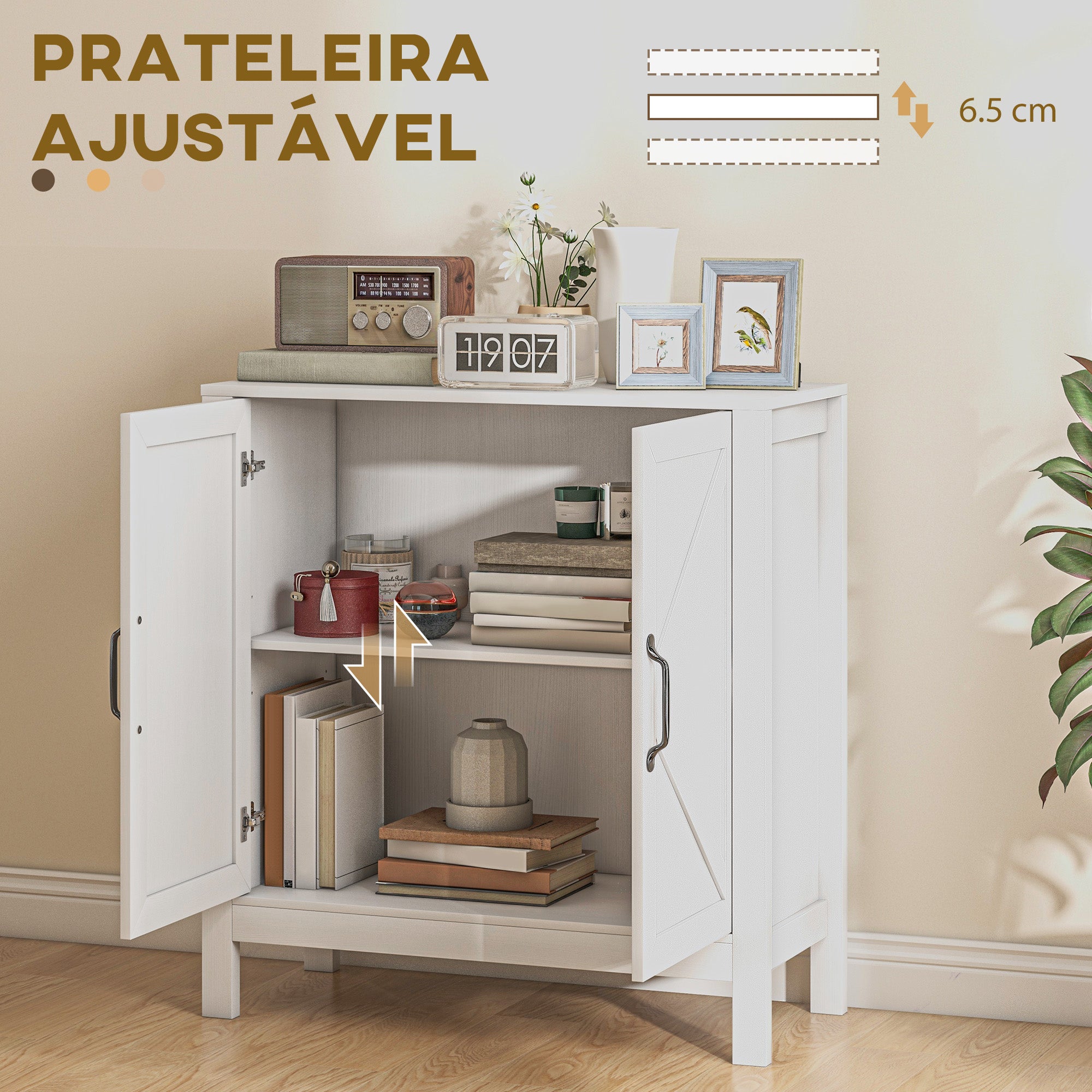Aparador Moderno com Prateleira Ajustável 80x35x85 cm Branco