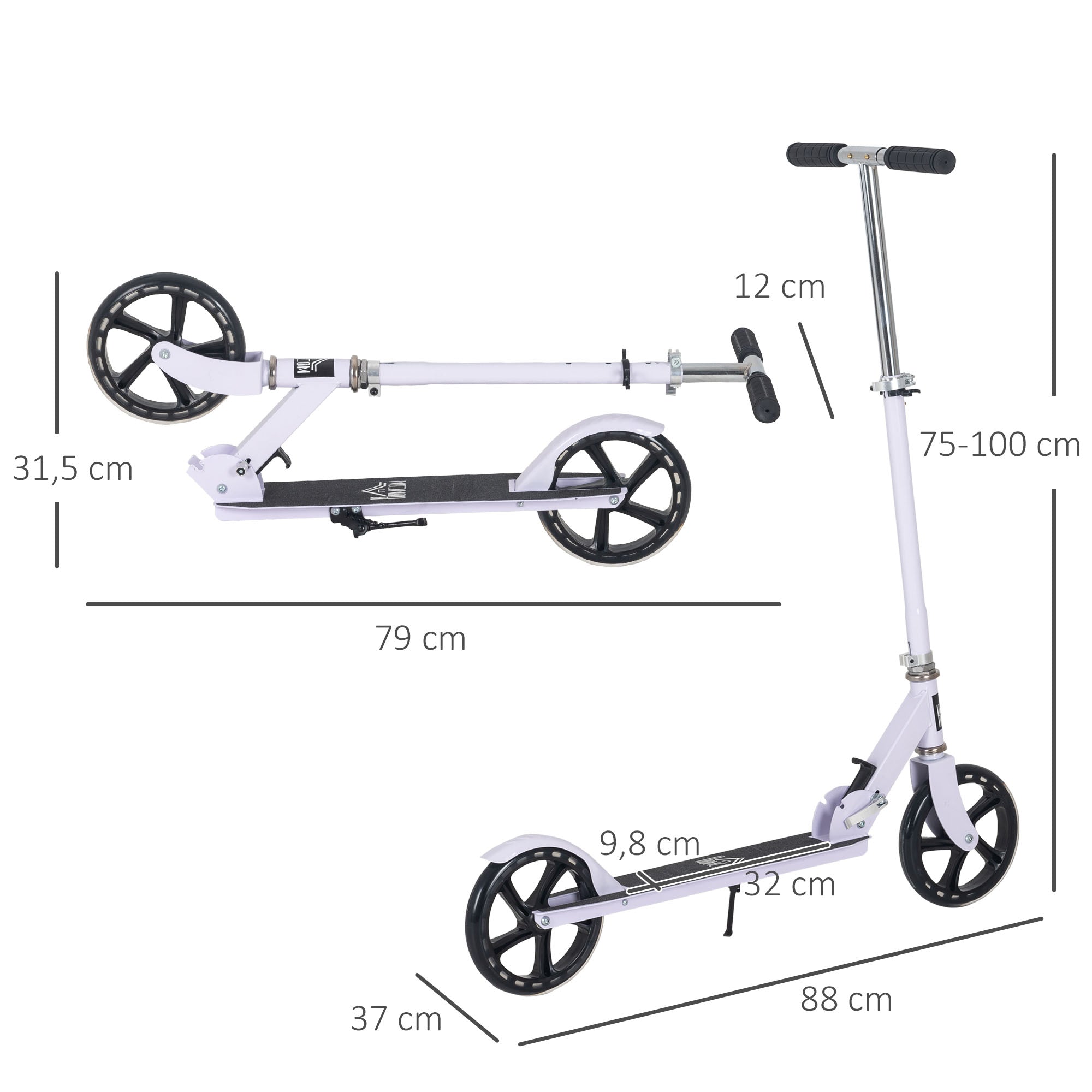 Trotinete Infantil Dobrável 88x37x75-100cm - Cor Branco