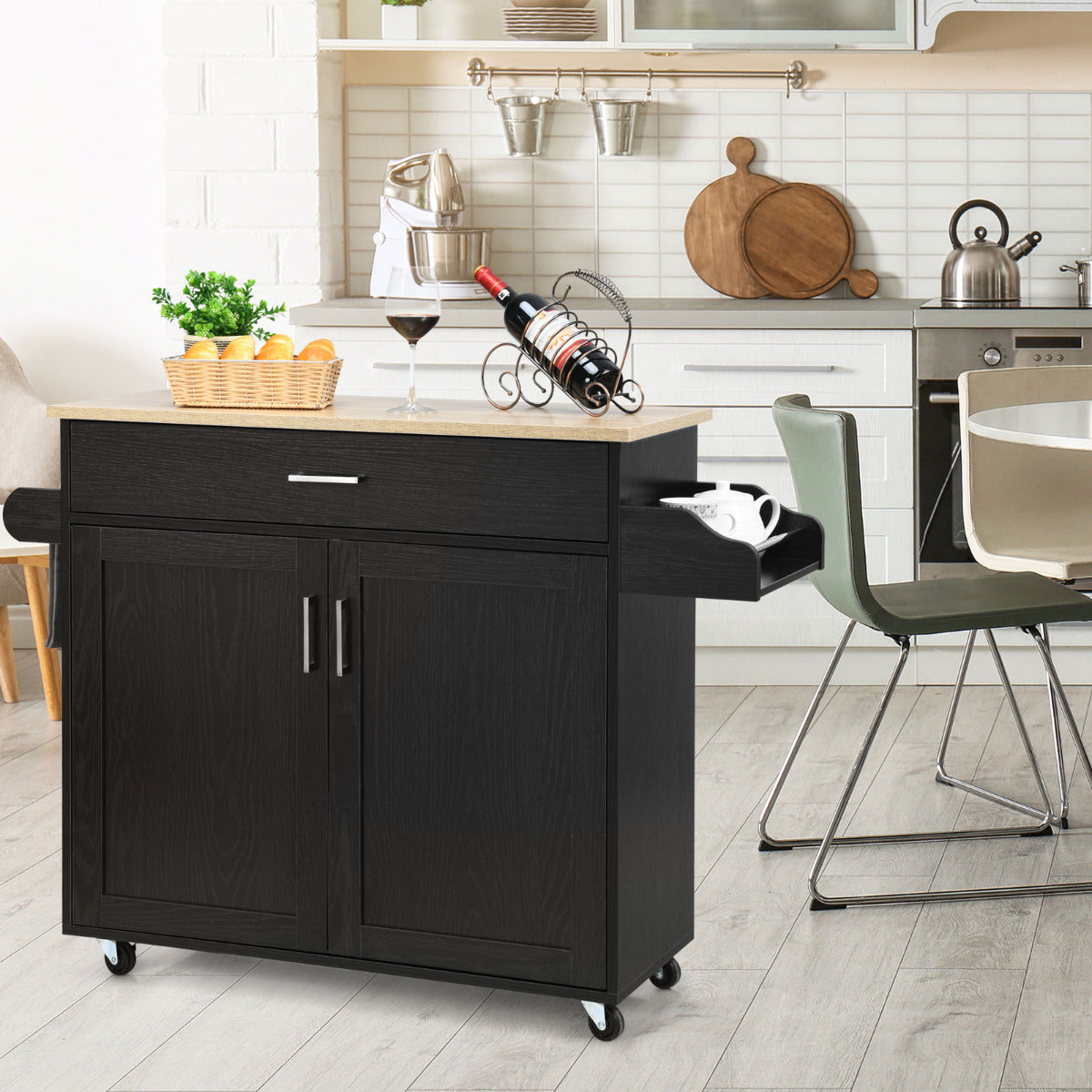 Carrinho de Cozinha – 116 x 40 x 85 cm – Preto – MDF e madeira