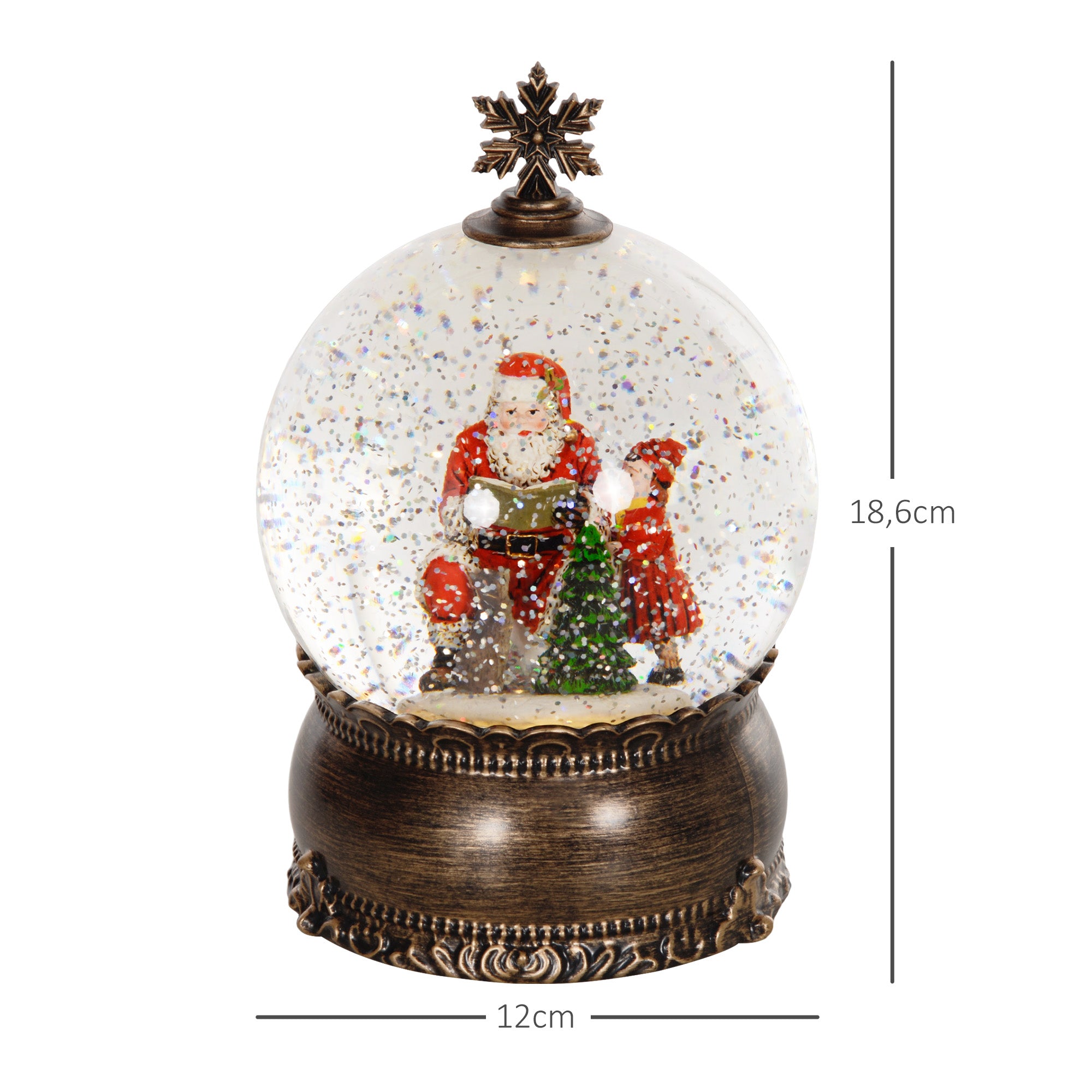 Globo de Neve Natalino – 12x12x18,6 cm – Bronze e Multicor – Acrílico e Plástico