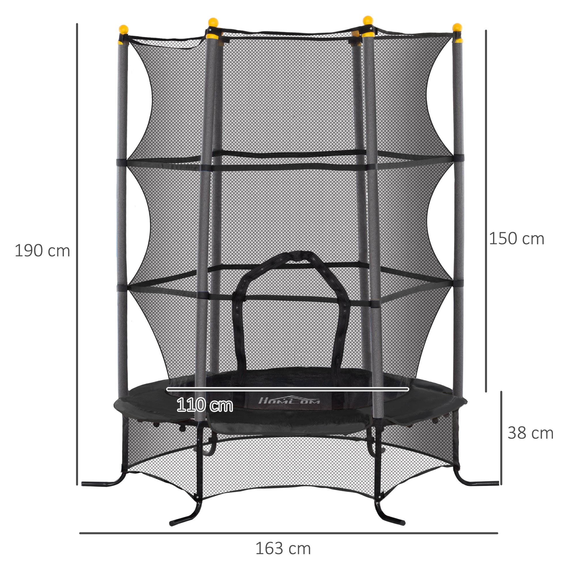 Trampolim Infantil Ø163x190 cm Preto com Rede de Segurança e Estrutura de Aço