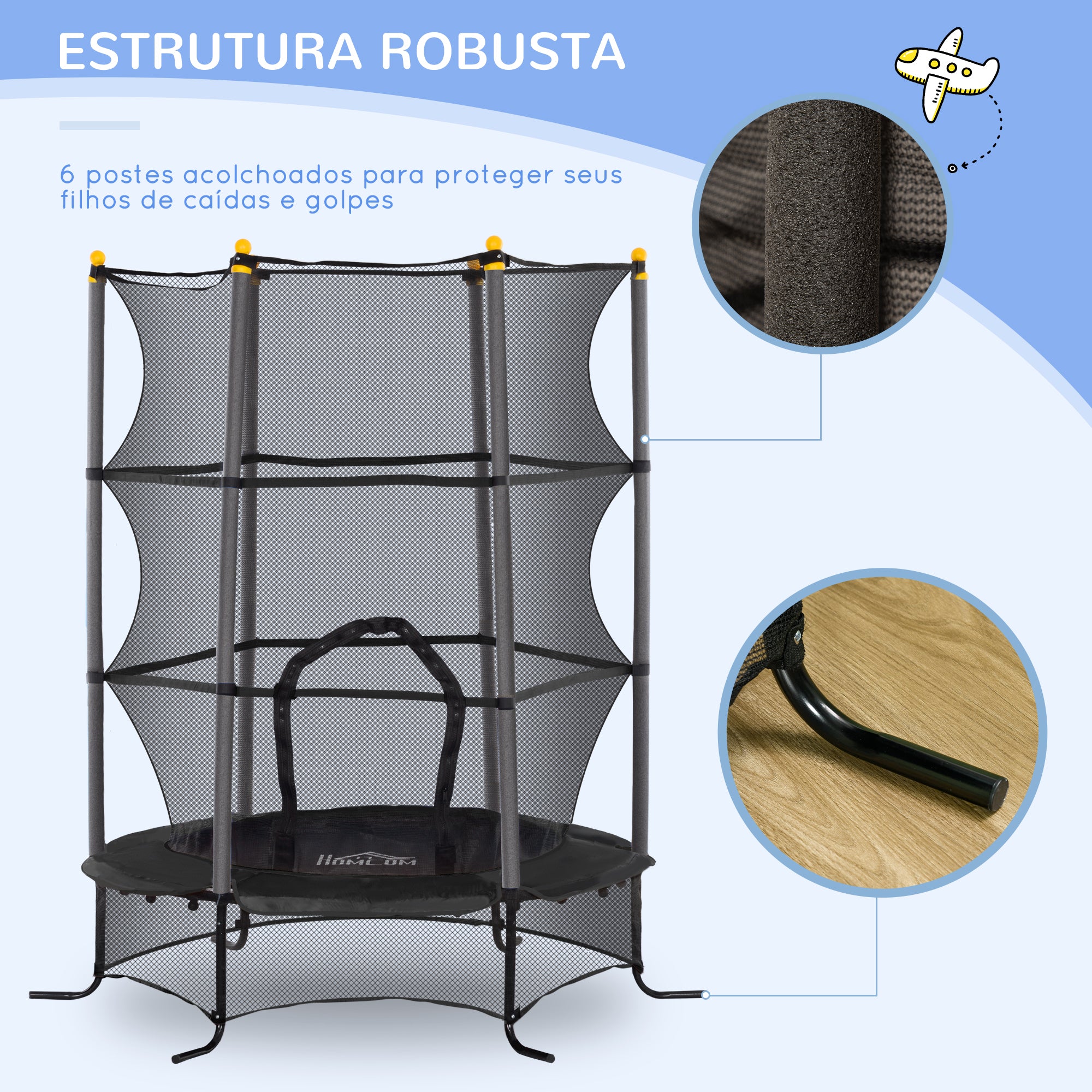 Trampolim Infantil Ø163x190 cm Preto com Rede de Segurança e Estrutura de Aço
