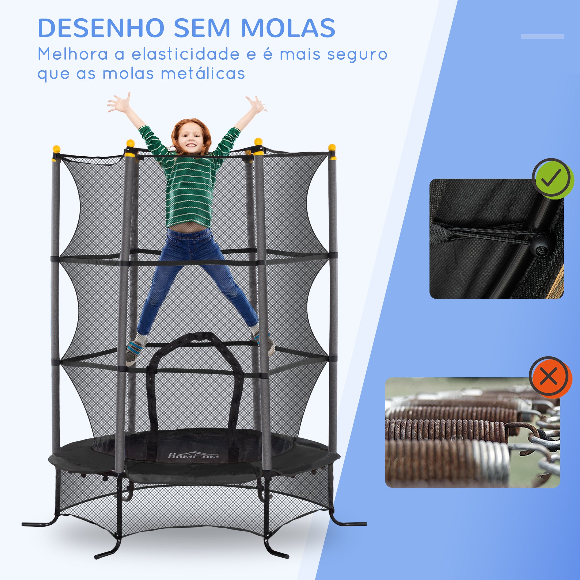 Trampolim Infantil Ø163x190 cm Preto com Rede de Segurança e Estrutura de Aço