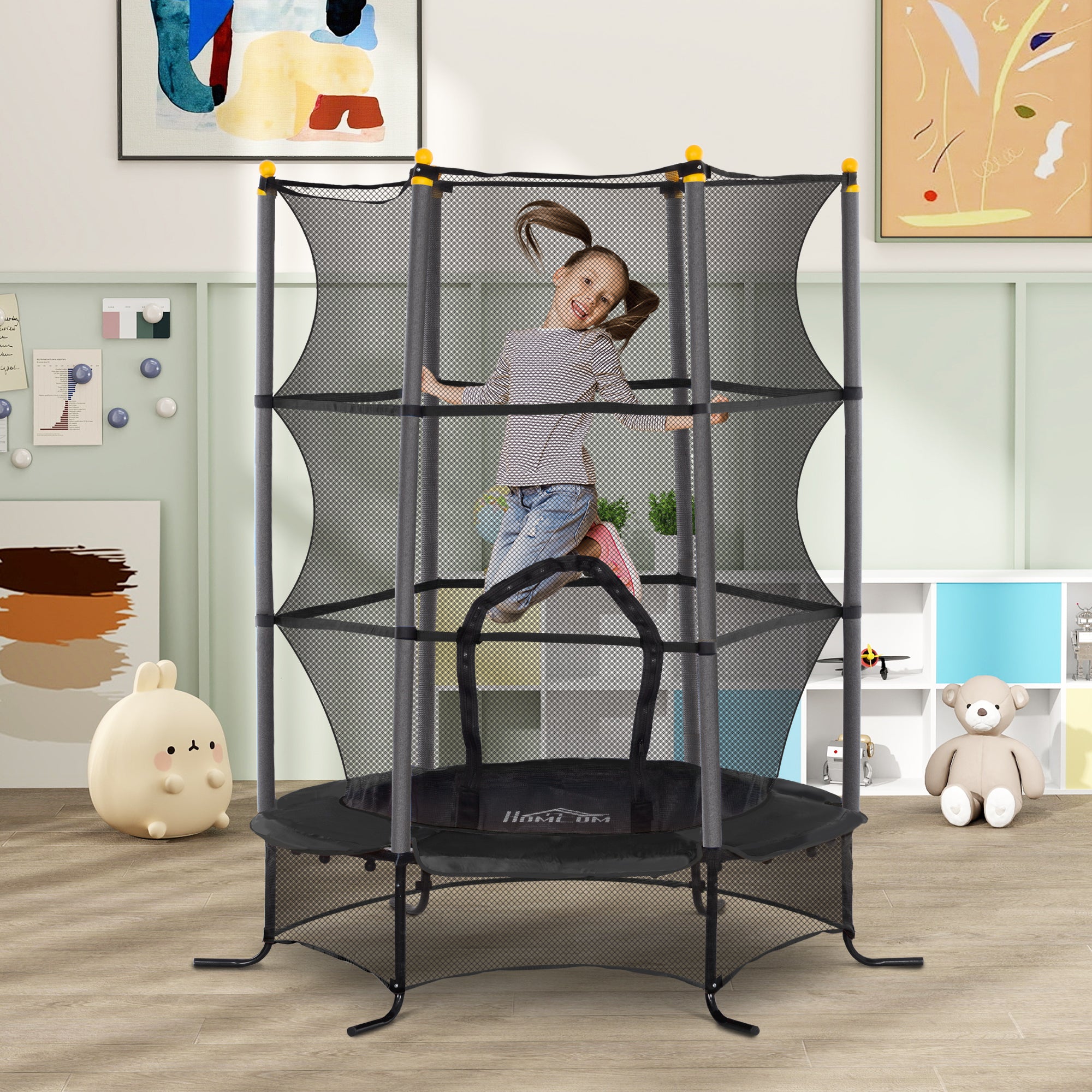 Trampolim Infantil Ø163x190 cm Preto com Rede de Segurança e Estrutura de Aço