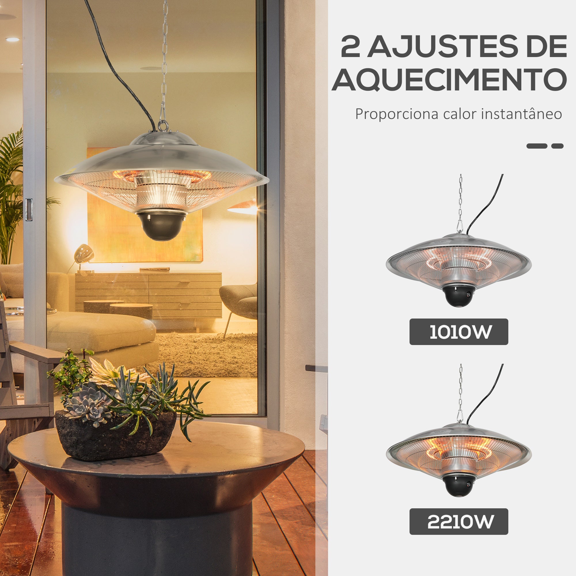 Aquecedor de Jardim Elétrico Prata Ø58,5x33cm - 1010W/1200W