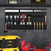 Kit de Painel Perfurado Montado na Parede para Organização de Ferramentas com 3 Painéis e 28 Acessórios para Garagem Oficina Preto