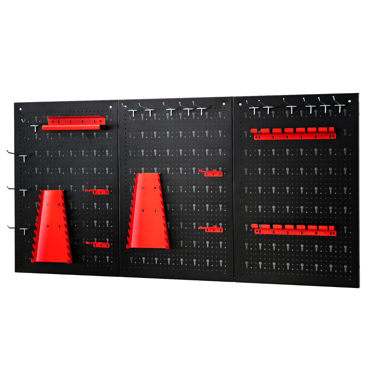 Conjunto Organizador de Ferramentas de Parede com 3 Painéis Perfurados 25 Acessórios para Pendurar Suportes de Ferramentas para Garagem Oficina Armazém