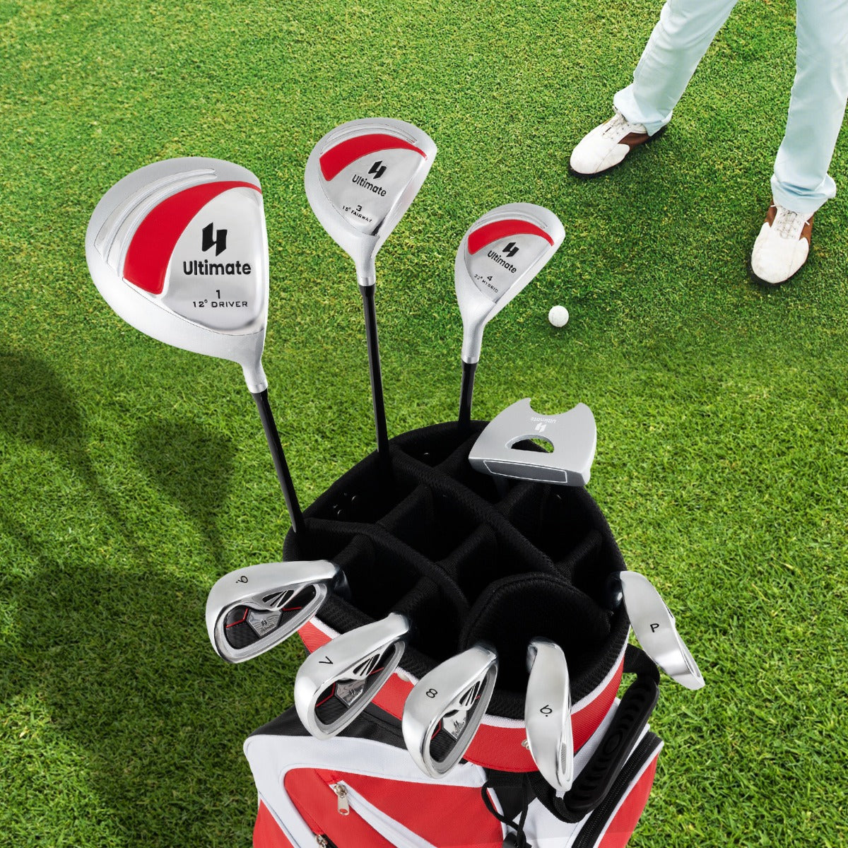 Conjunto Completo de Golfe Feminino com 460CC 1 Driver 3 Fairway 4 Híbrido 6 7 8 9 & P Ferros e Putter Set de Golfe Vermelho