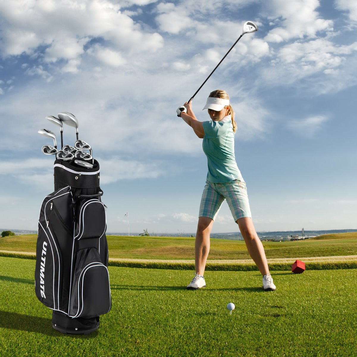 Conjunto Completo de Golfe para Mulher com 460CC 1 Driver 3 Fairway 4 Hybrid 6 7 8 9 & P Ferros e Putter Conjunto de Taco de Golfe Preto