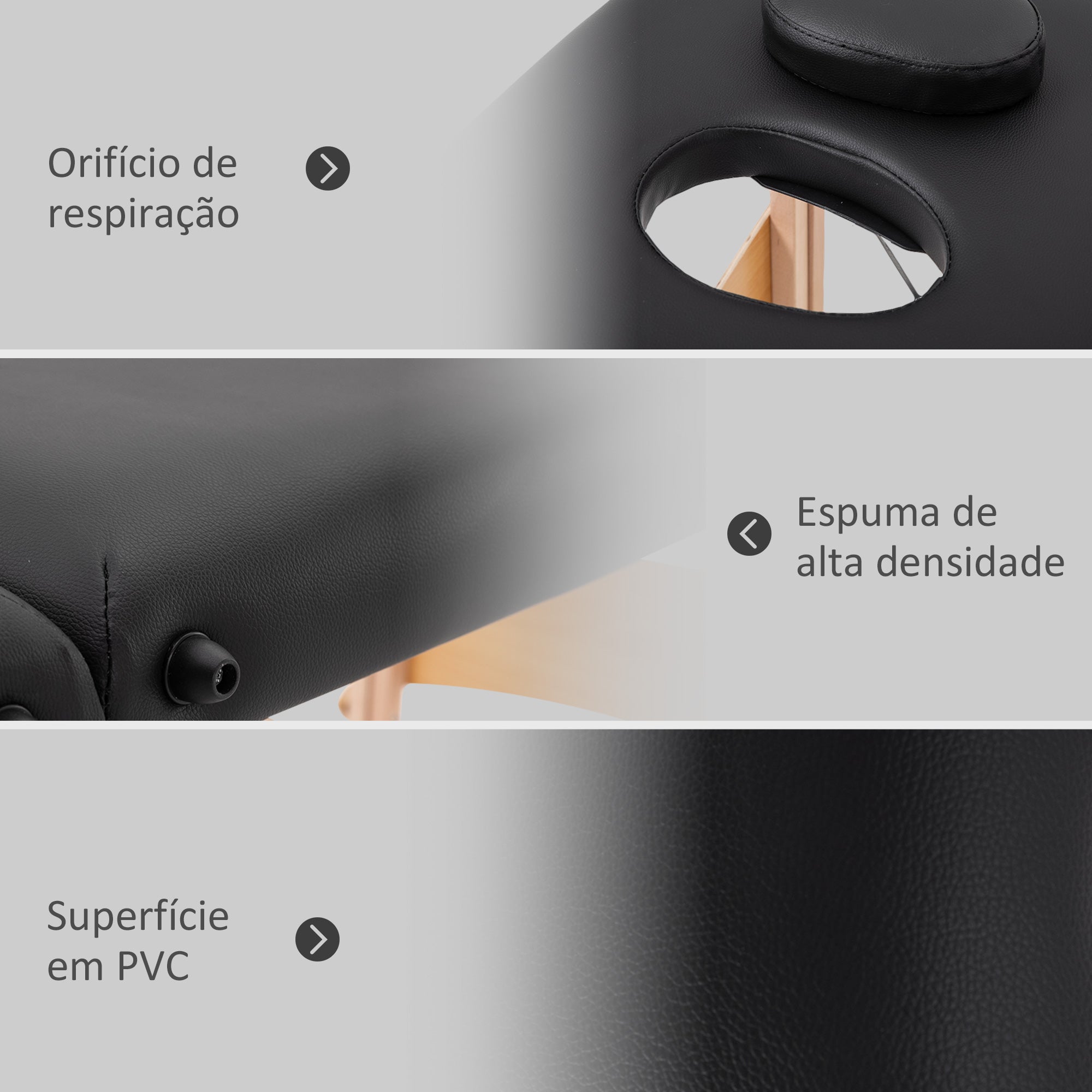 Marquesa de Massagem Dobrável – 186x60x58-81 cm – Cor Preto – Madeira de faia