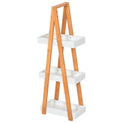 Estante de Bambú para Casa de Banho 30x18x81cm - Madeira Natural e Branco