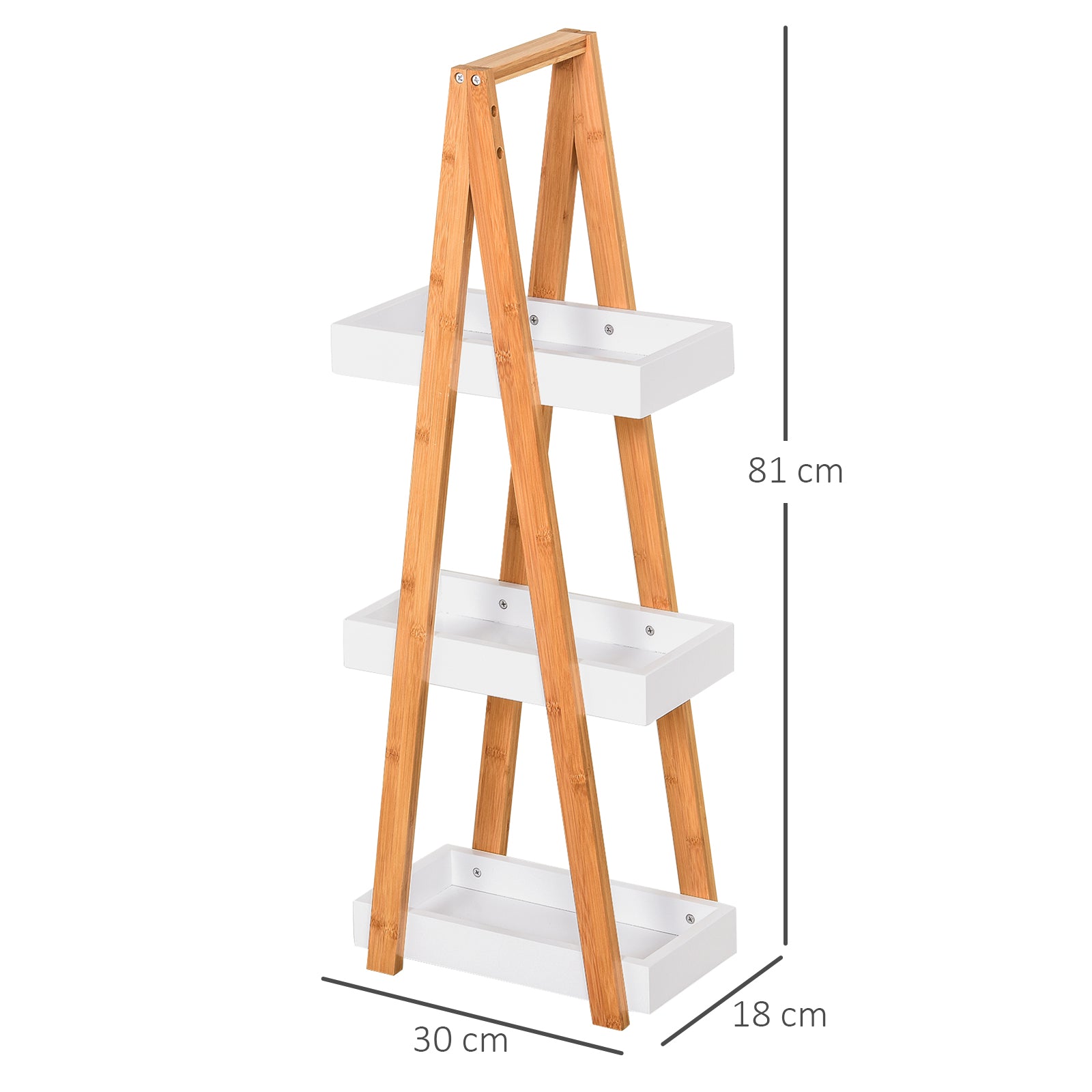 Estante de Bambú para Casa de Banho 30x18x81cm - Madeira Natural e Branco