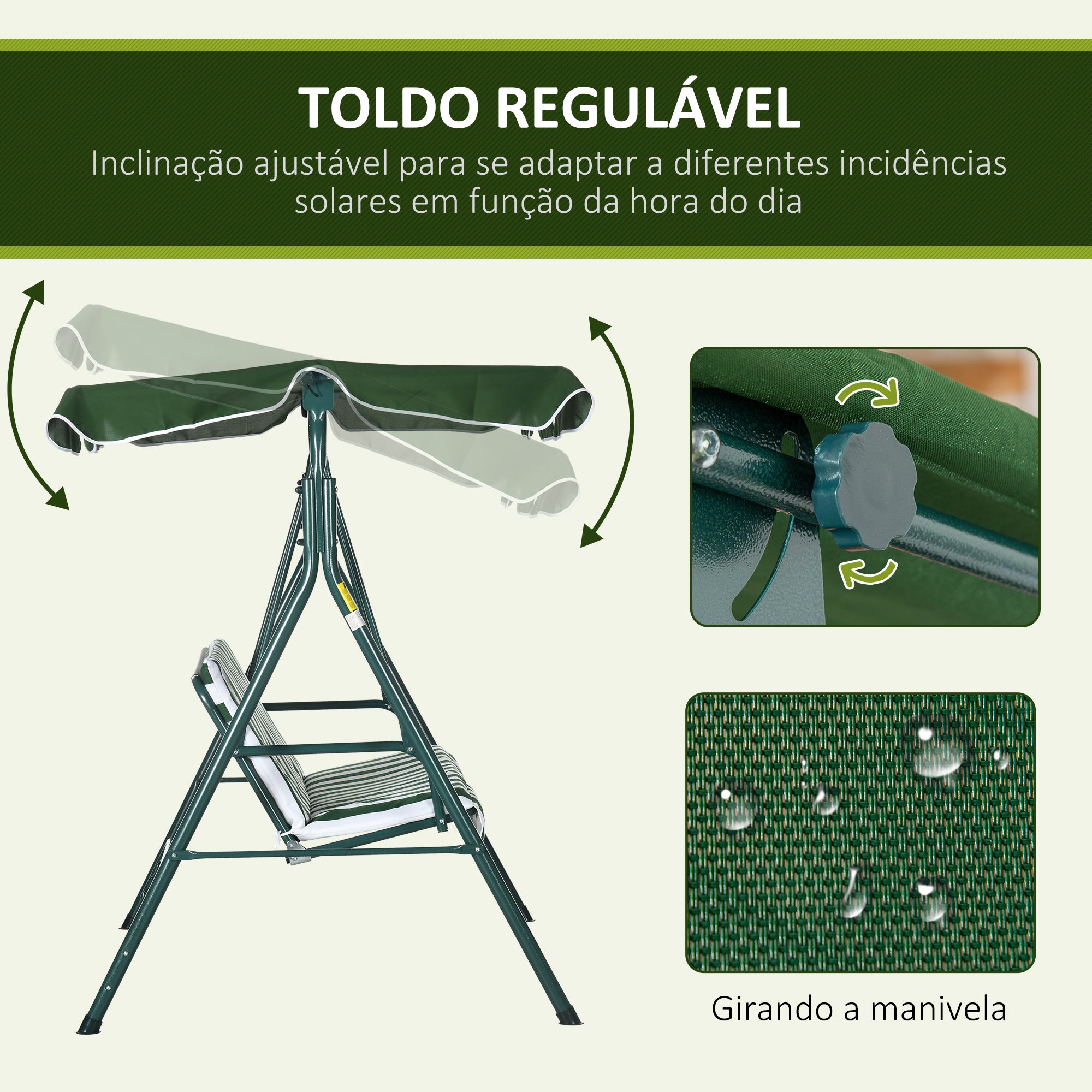 Baloiço de Jardim 3 Lugares 172x110x153cm Verde e Branco