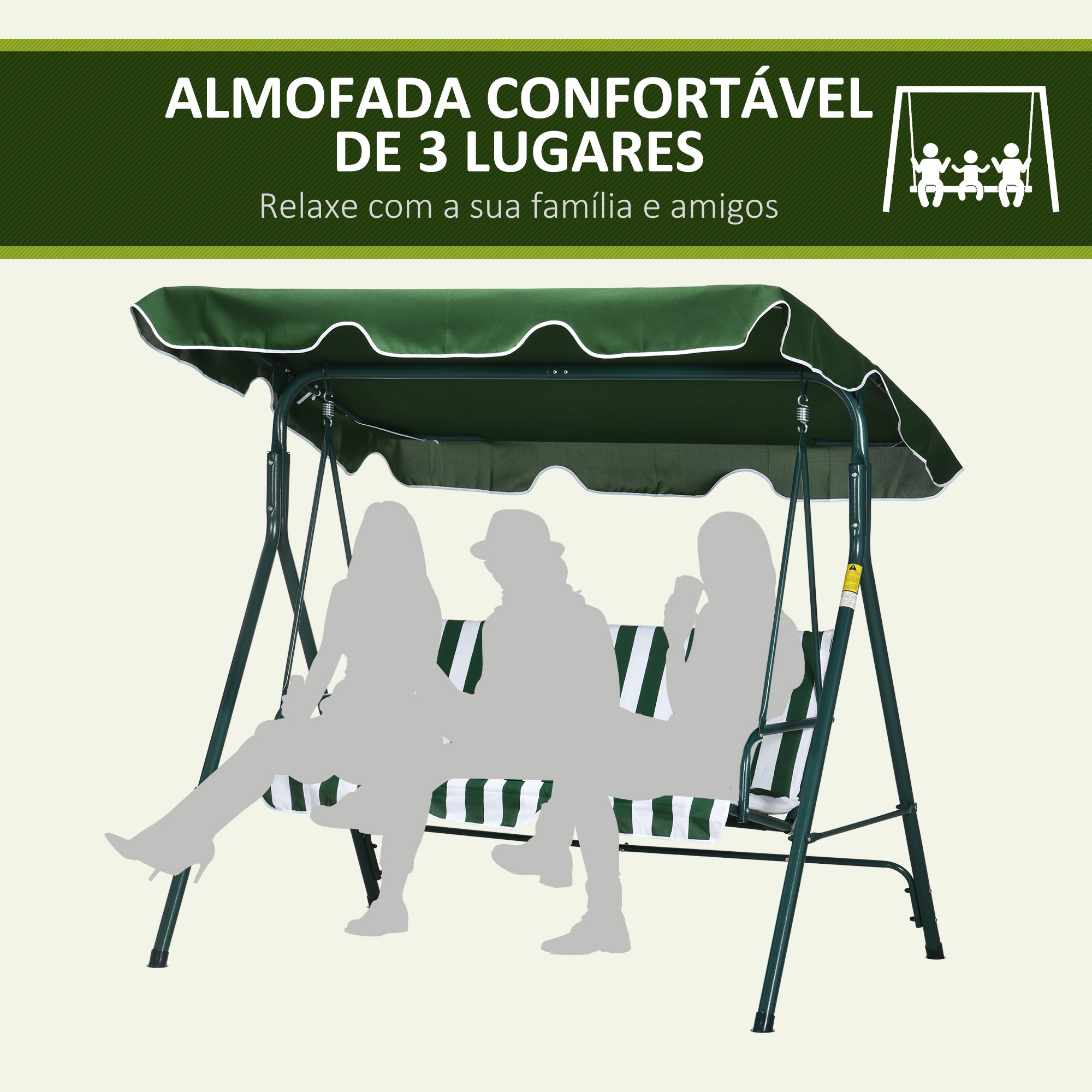 Baloiço de Jardim 3 Lugares 172x110x153cm Verde e Branco