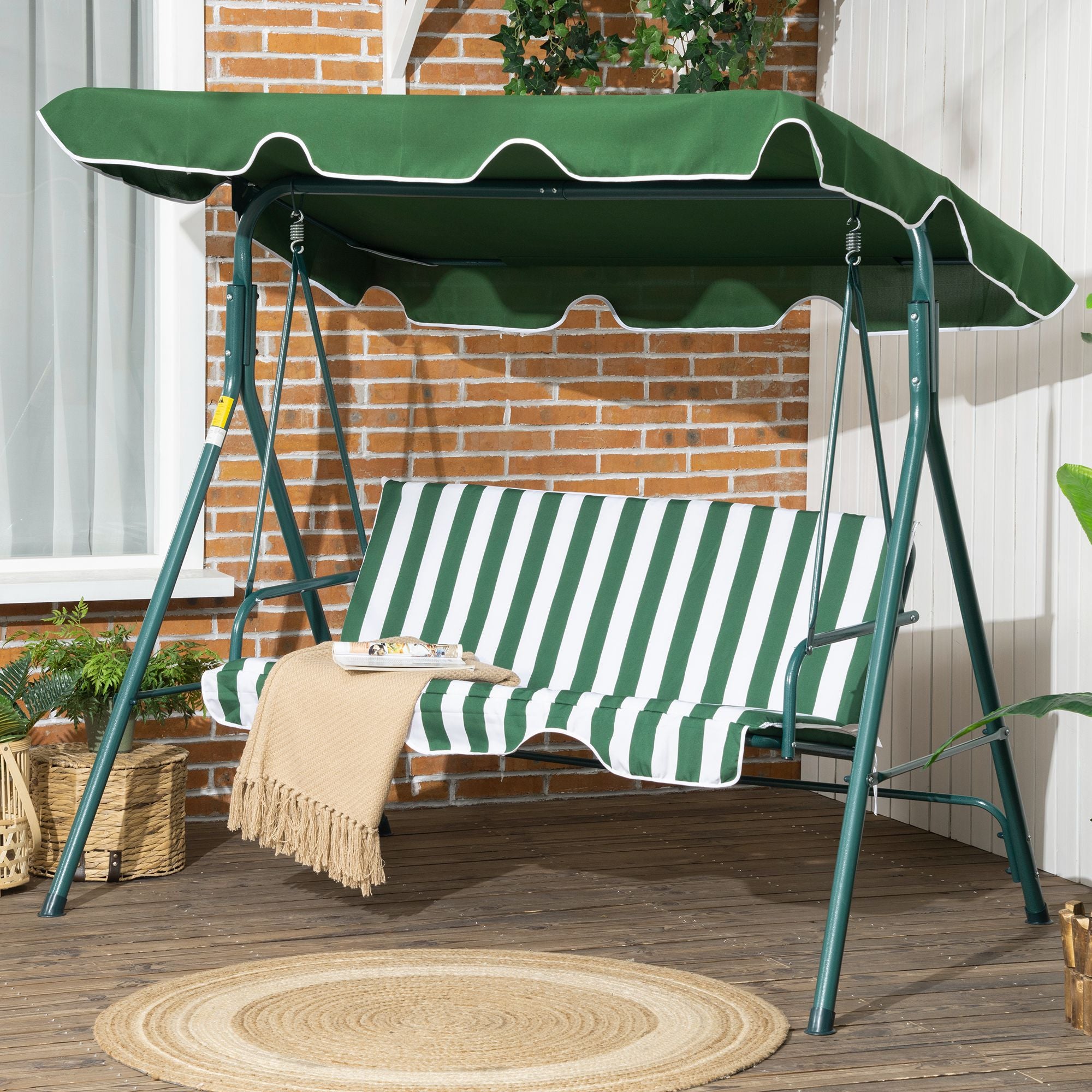 Baloiço de Jardim 3 Lugares 172x110x153cm Verde e Branco