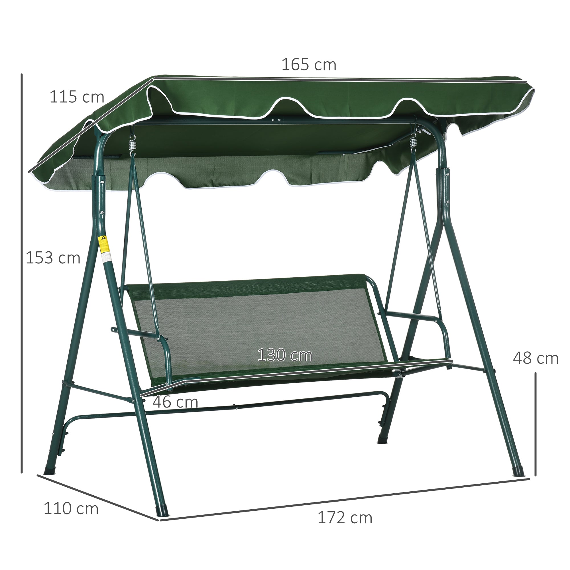 Baloiço de Jardim 3 Lugares 172x110x153cm Verde e Branco