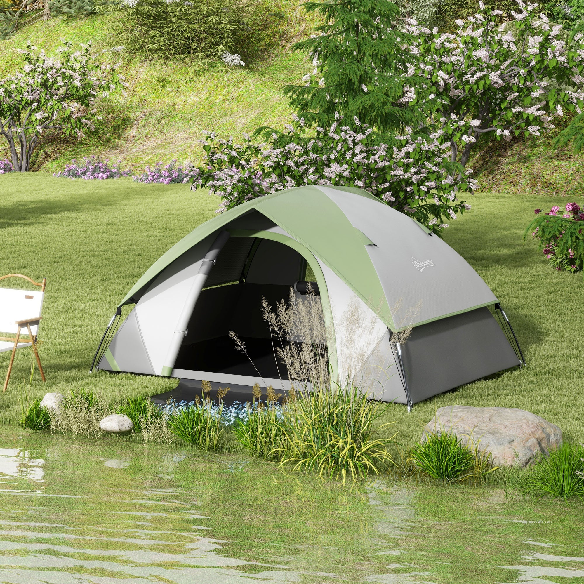 Tenda de Campismo para 1-2 Pessoas 210x150x110 cm Cinza e Verde