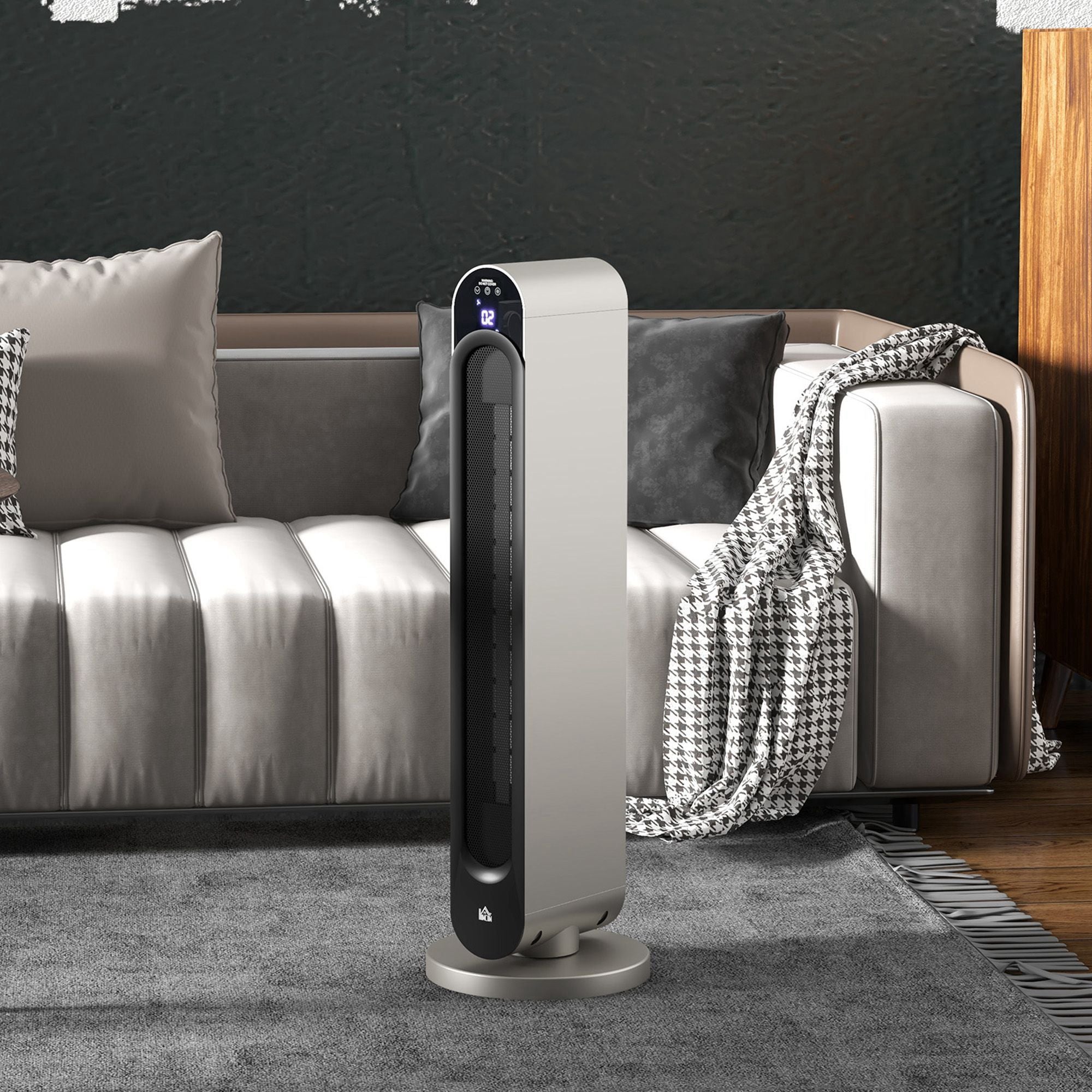 Aquecedor de Torre Cerâmico 2200W Ø25x73,5cm Prata e Preto