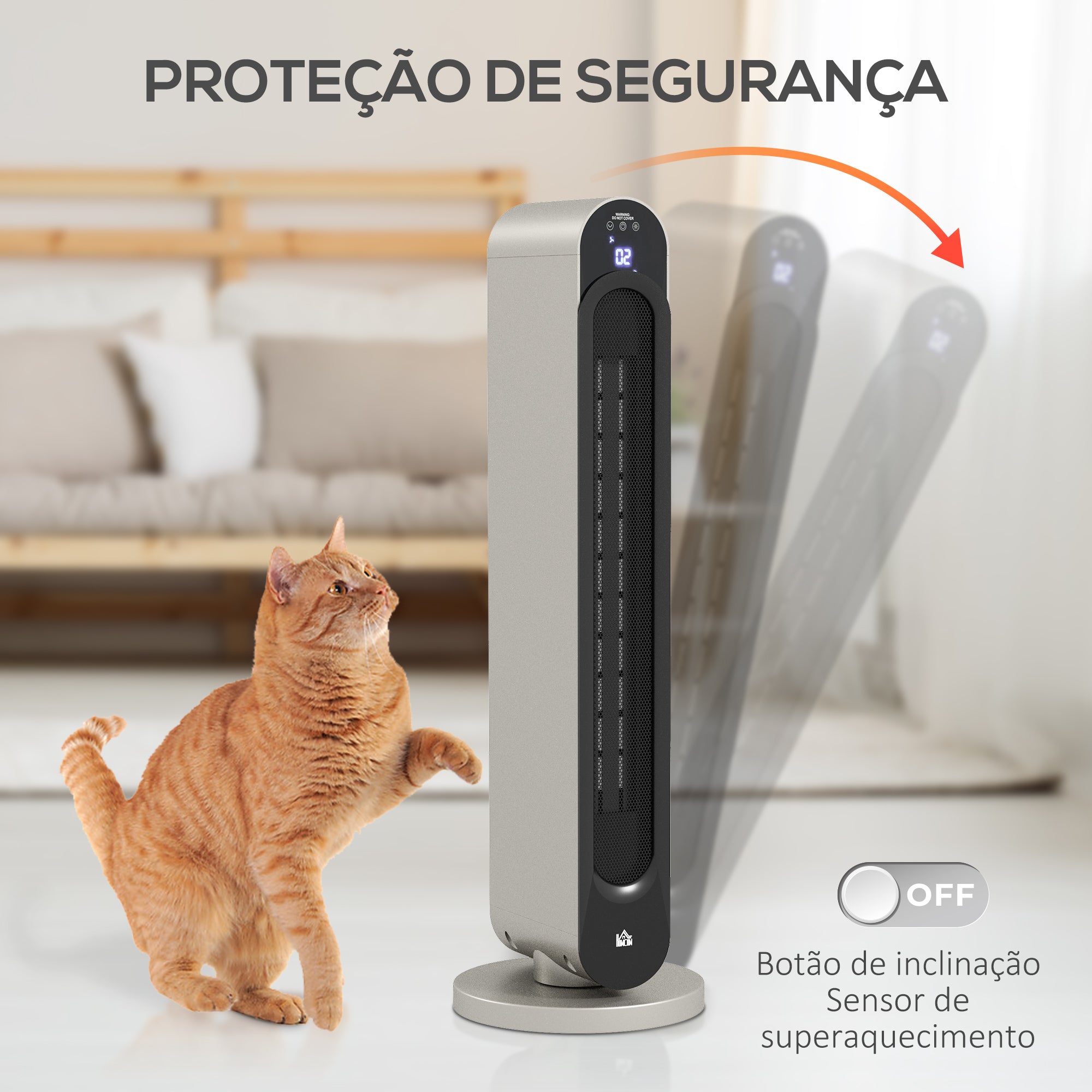 Aquecedor de Torre Cerâmico 2200W Ø25x73,5cm Prata e Preto